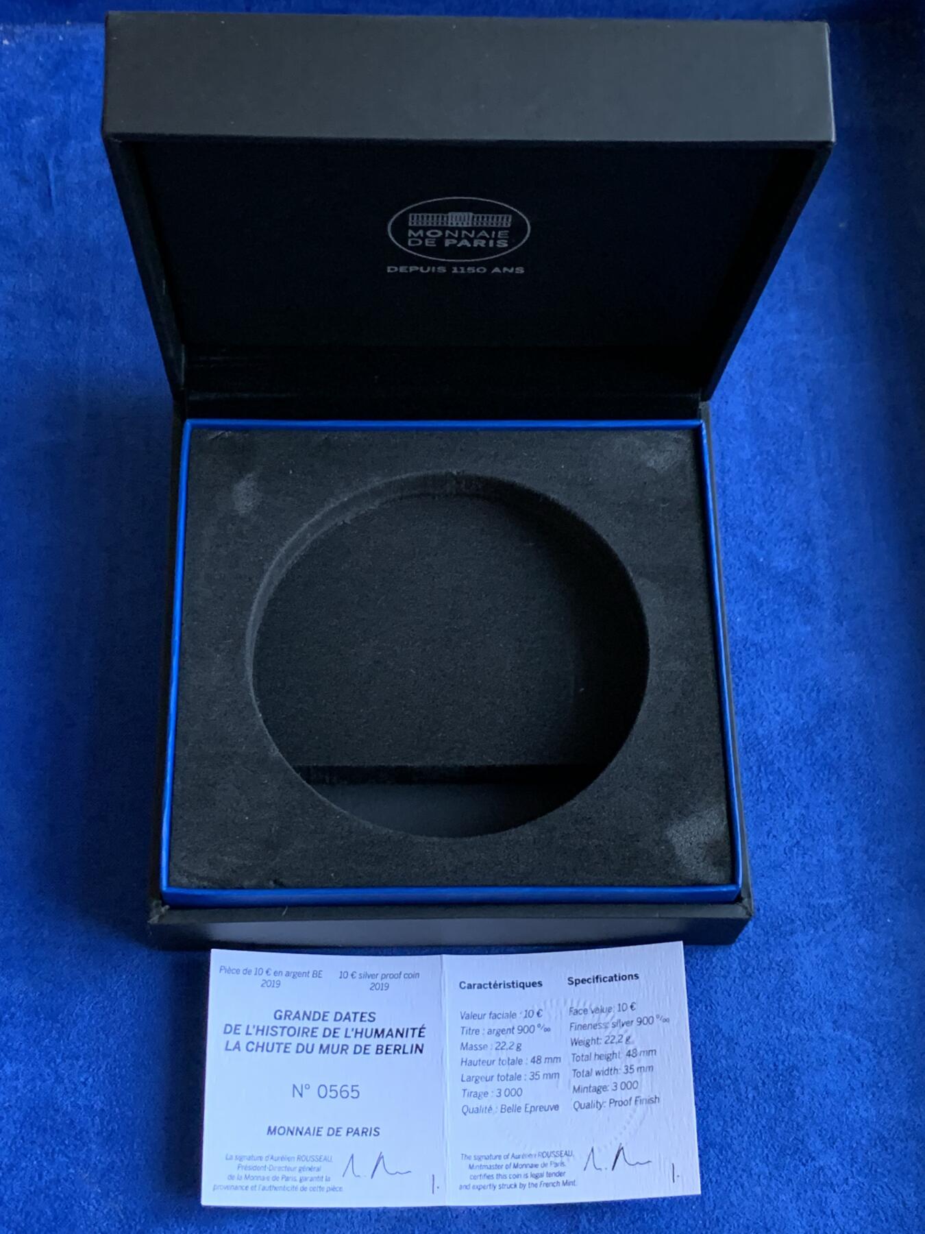 《竞宝斋》第289场- 周日，周一，周二 3场连拍 （全场包邮） NGC PF69UC 法国2019年柏林墙推倒30周年异形10欧精制银币 限量3000枚 2021年度克劳斯世界硬币大奖赛之年度最佳艺术币 盒证齐全 22.2g 900银 38mm