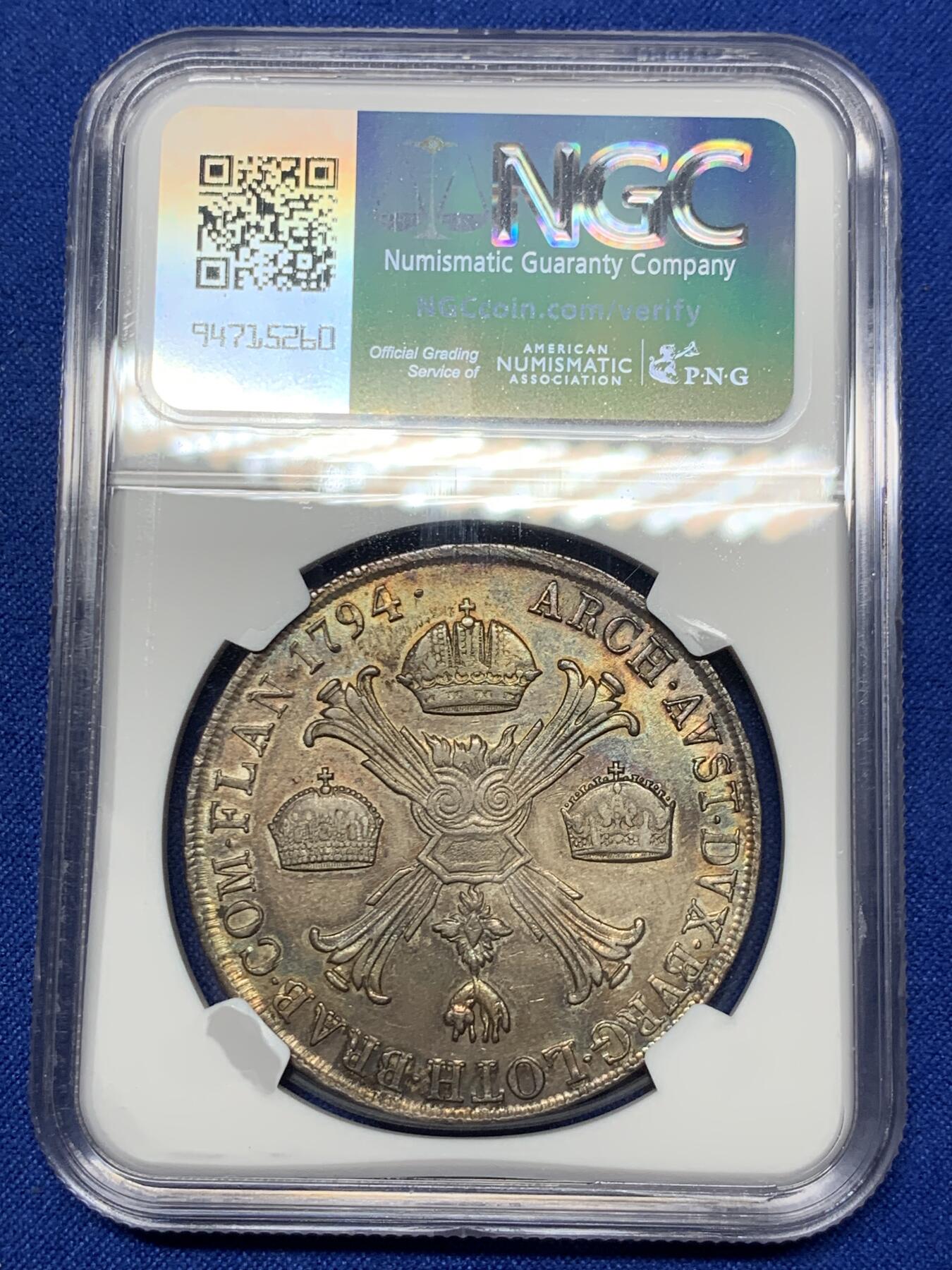 《竞宝斋》第289场- 周日，周一，周二 3场连拍 （全场包邮） NGC AU 奥匈帝国 1794M 米兰厂 弗朗茨二世 1泰勒大银币 双面深打 带五彩 无减重 非常难得