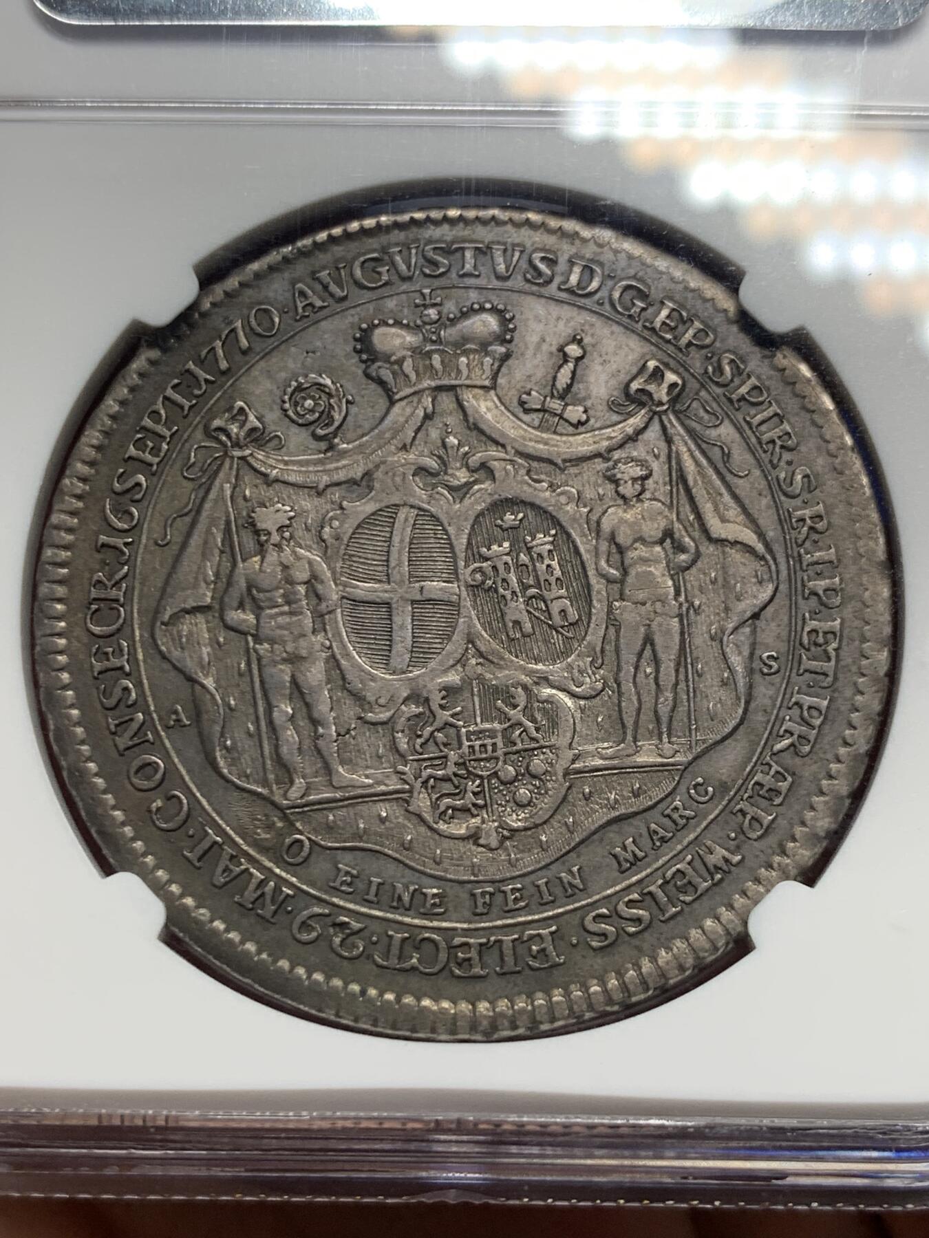 《竞宝斋》第289场- 周日，周一，周二 3场连拍 （全场包邮） NGC XF 德国 1770 AS 施派尔 菲利普主教继位 泰勒大银币 稀少品种 资料显示发行量只有5000枚