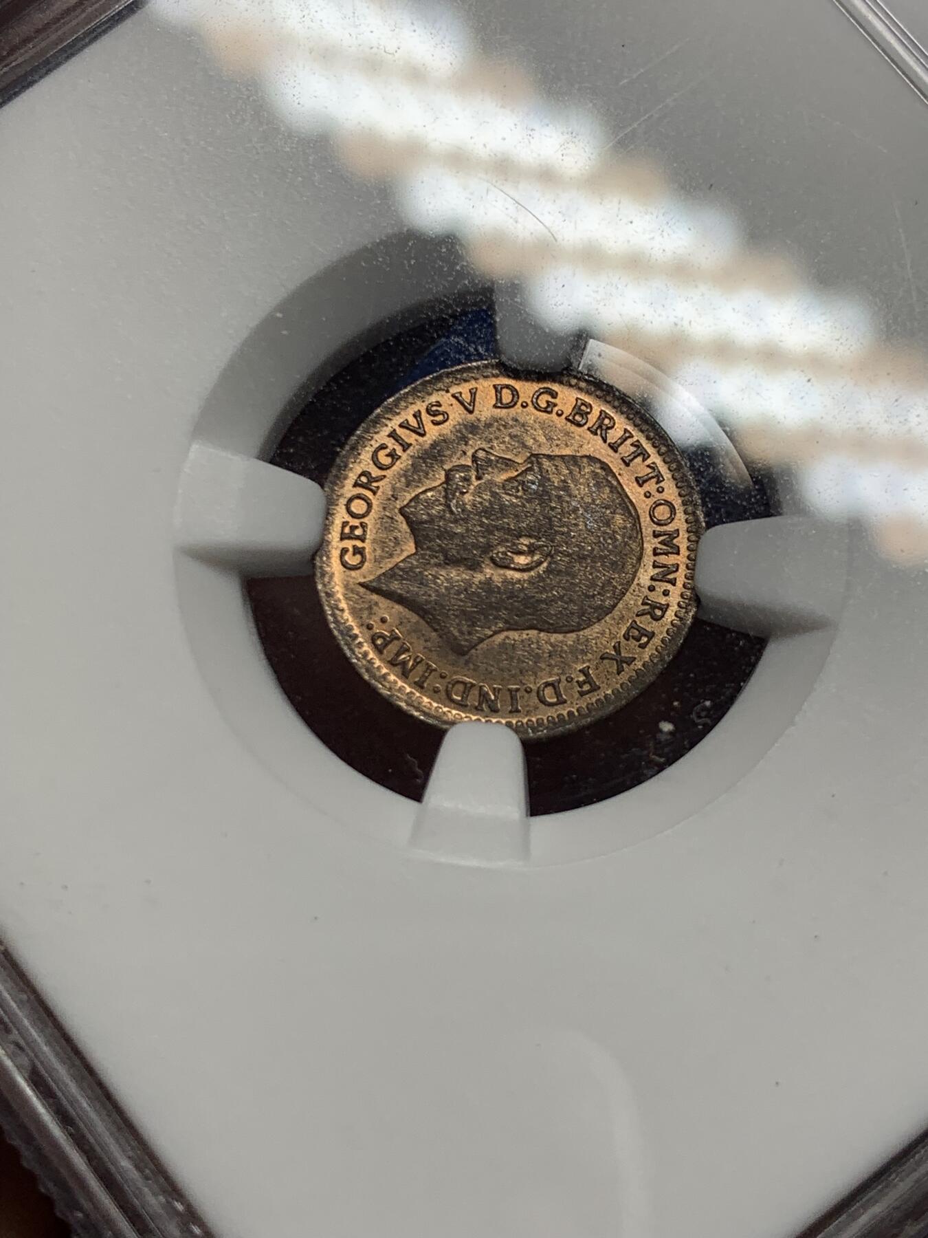 《竞宝斋》第289场- 周日，周一，周二 3场连拍 （全场包邮） NGC MS63RB 英国1913年乔治五世1/3法新 底板光度很好 未被包浆遮盖