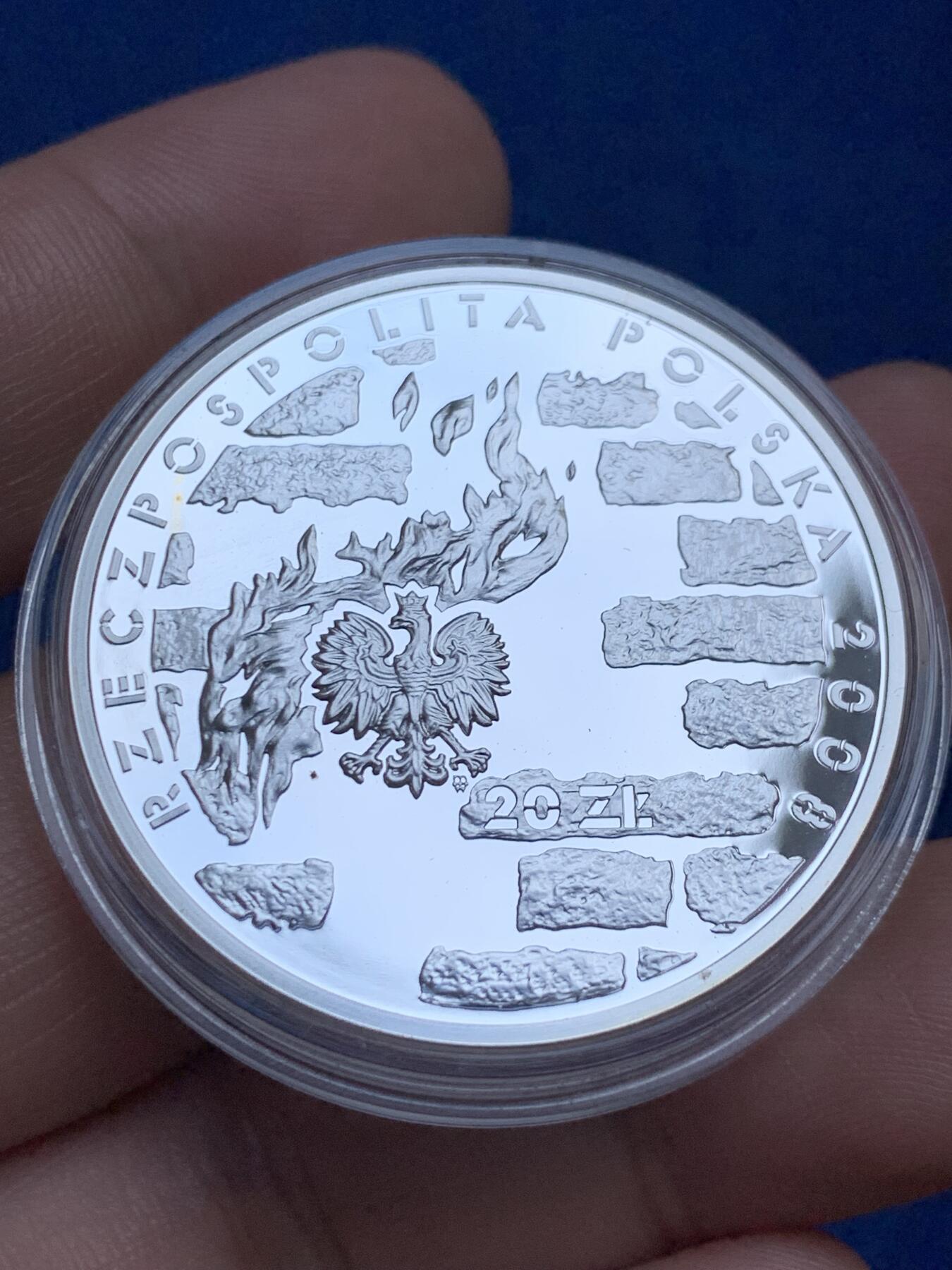 《竞宝斋》第289场- 周日，周一，周二 3场连拍 （全场包邮） 波兰2008年纪念华沙犹太人区起义65周年20兹罗提银币