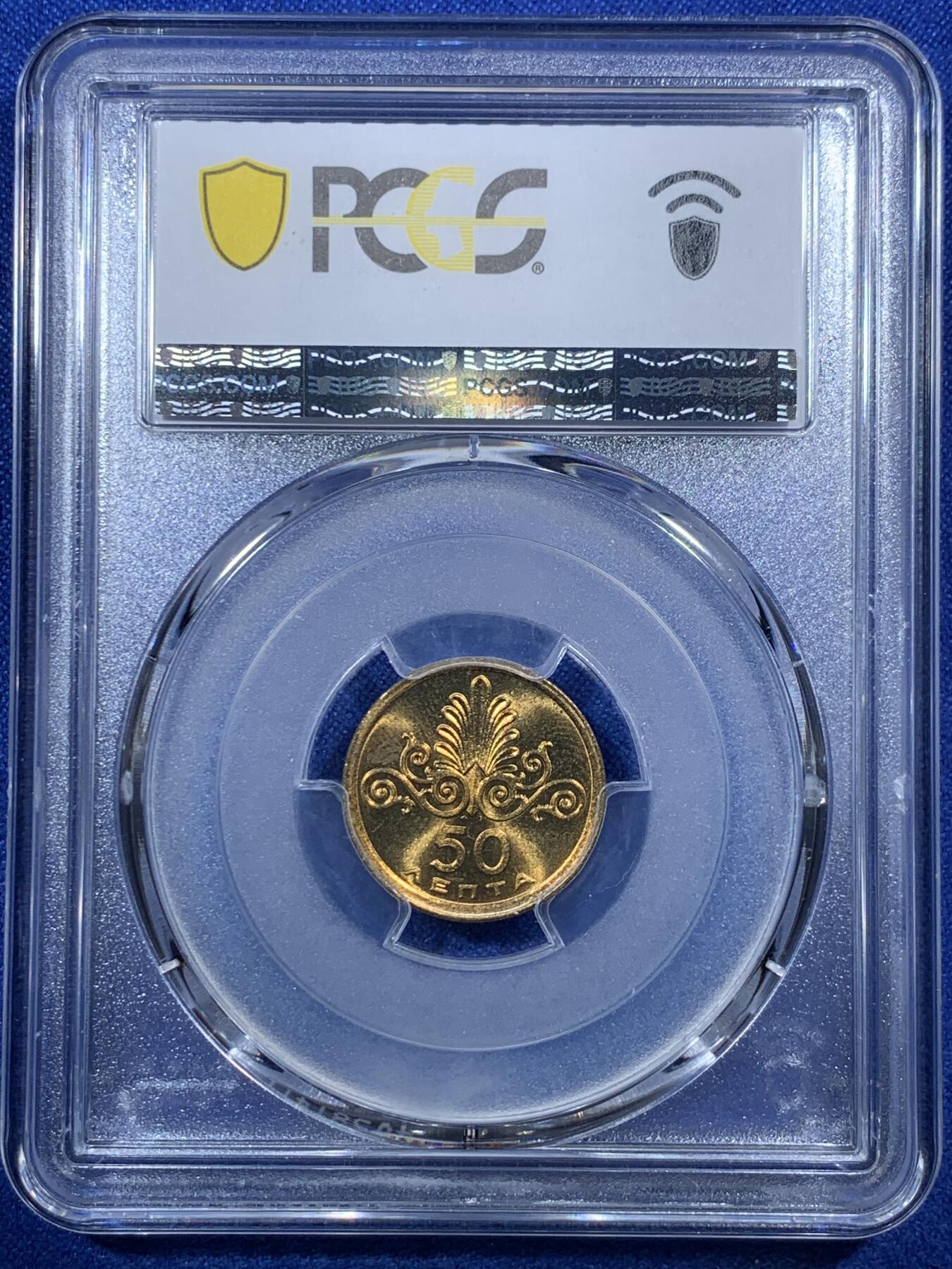 《竞宝斋》第289场- 周日，周一，周二 3场连拍 （全场包邮） PCGS金盾 MS65 希腊1973年火凤凰版50雷普塔铜币