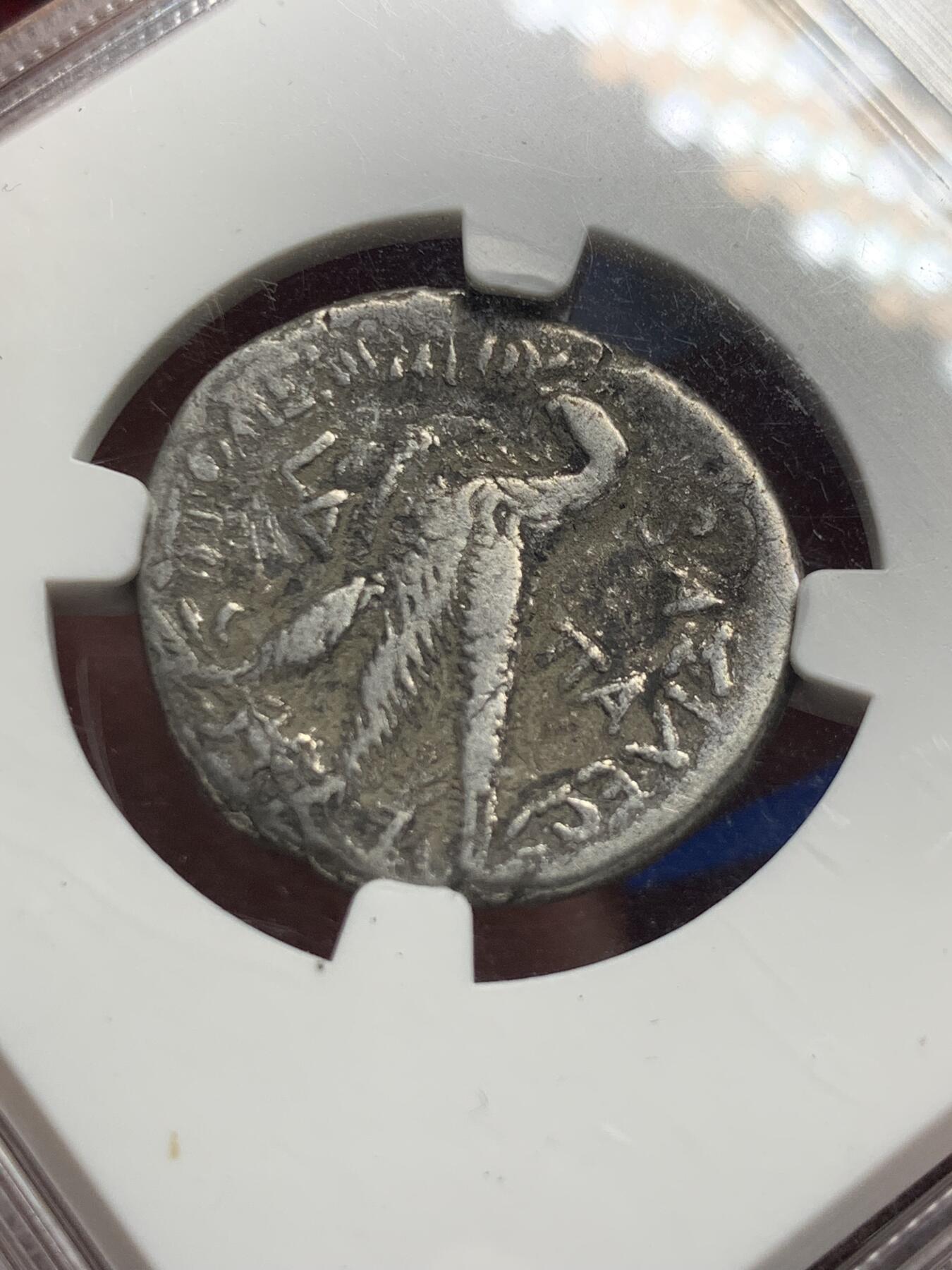 《竞宝斋》第289场- 周日，周一，周二 3场连拍 （全场包邮） BRC VF+ 古希腊托勒密王朝托勒密六世4德银币 无名王评级专业评级古典币 真假无忧