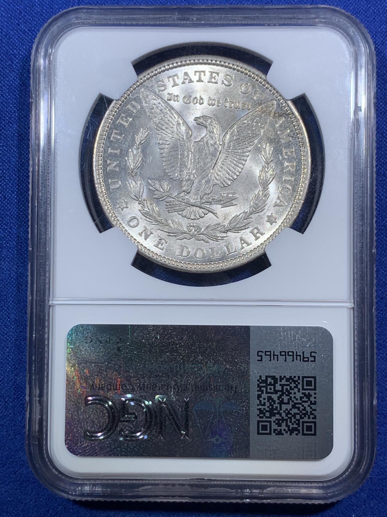 《竞宝斋》第289场- 周日，周一，周二 3场连拍 （全场包邮） NGC MS62 美国1921年摩根银元 盒子边有小磕