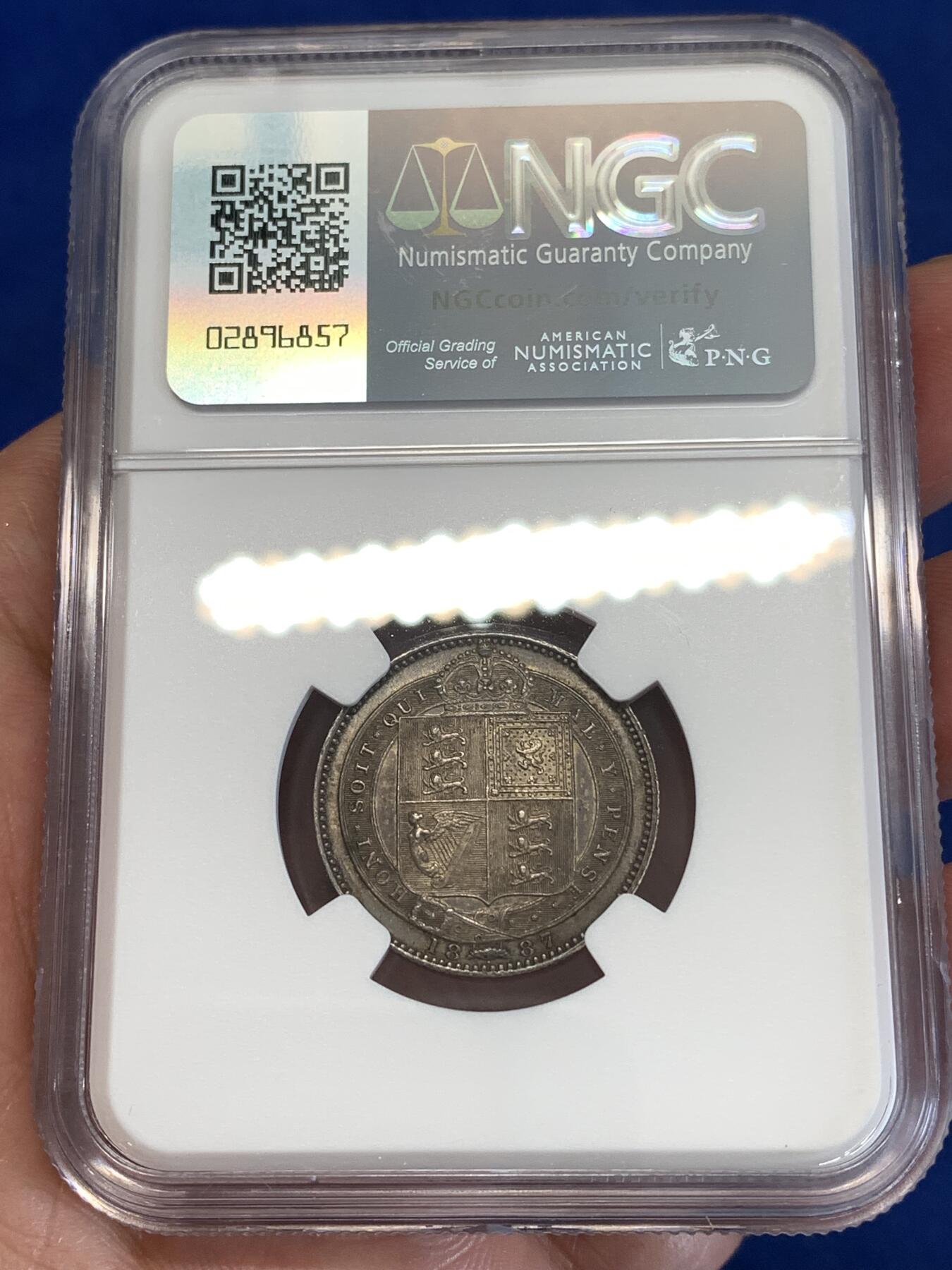 《竞宝斋》第289场- 周日，周一，周二 3场连拍 （全场包邮） NGC AU58 英国1887年维多利亚1先令银币