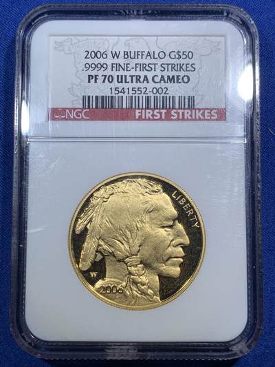 《竞宝斋》第289场- 周日，周一，周二 3场连拍 （全场包邮） - NGC PF70UC 2006年美国公牛精制金币 初铸版 1oz 纯度99.99% 31.1克 少见