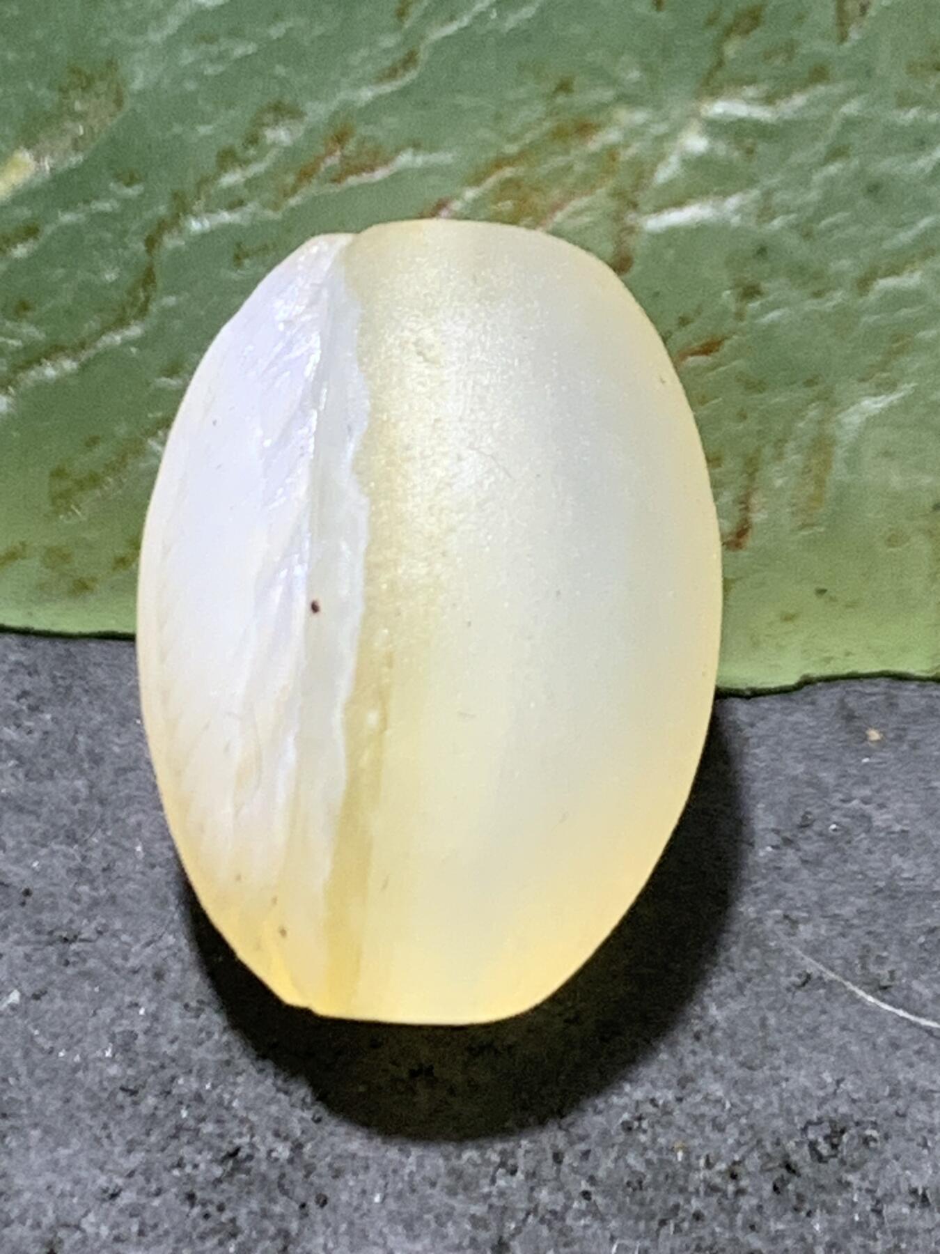 精美亚光高玉化海洋玉髓手工俏色巧雕羽毛桶珠一个！