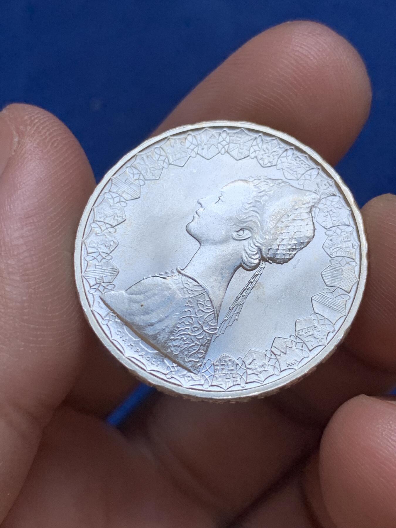 《竞宝斋》第289场- 周日，周一，周二 3场连拍 （全场包邮） 意大利 1966年 500里拉 帆船少女银币 顶级BU拆卷品相 原光耀眼 可评级