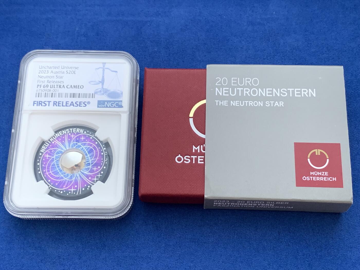 《竞宝斋》第289场- 周日，周一，周二 3场连拍 （全场包邮） 首期 NGC PF69UC 奥地利2023年中子星彩银20欧精制纪念币 限量30000枚 2025年度克劳斯世界硬币大奖赛之最佳银币提名币 大热门  盒证齐全 22.4g 925银 34mm