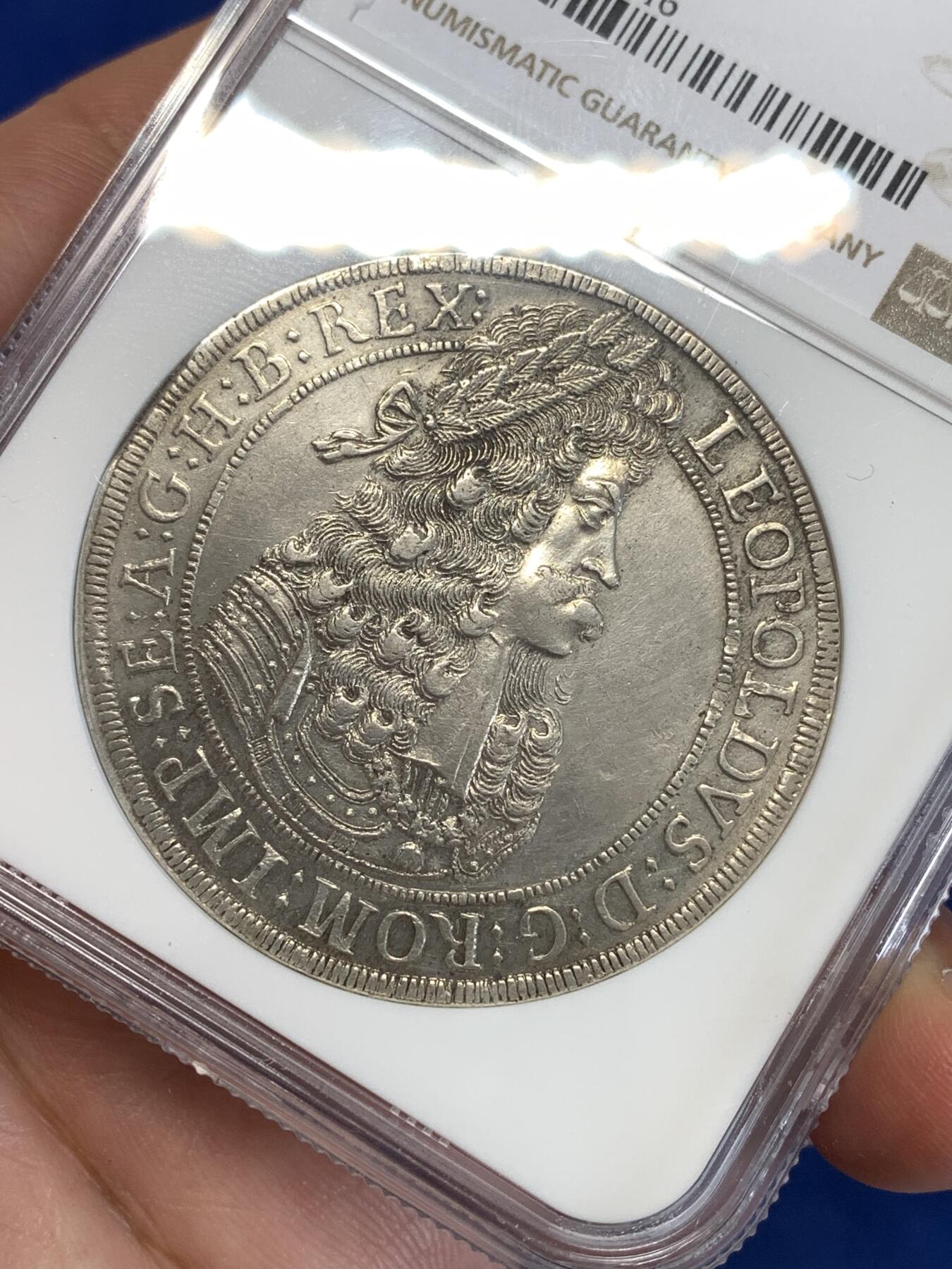 《竞宝斋》第289场- 周日，周一，周二 3场连拍 （全场包邮） NGC AUD 神圣罗马帝国1695年奥地利哈布斯堡王朝利奥波德猪嘴老泰勒银币