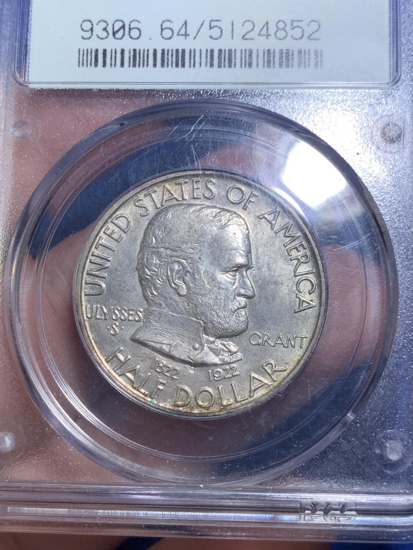 《竞宝斋》第289场- 周日，周一，周二 3场连拍 （全场包邮） PCGS MS64 美国 1922年 格兰特将军 半美元 PC经典老绿盒 状态很好