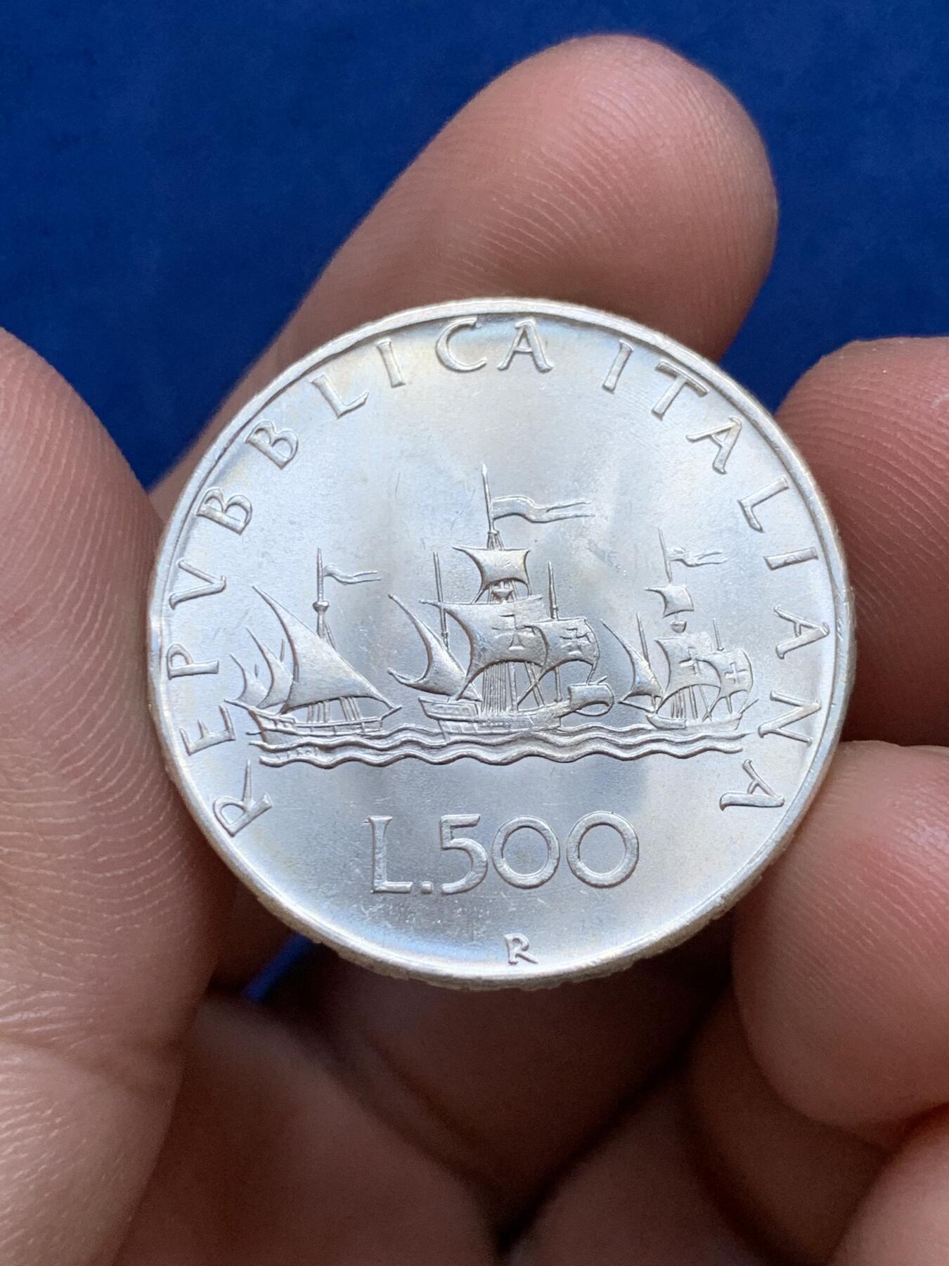 《竞宝斋》第289场- 周日，周一，周二 3场连拍 （全场包邮） 意大利 1966年 500里拉 帆船少女银币 顶级BU拆卷品相 原光耀眼 可评级