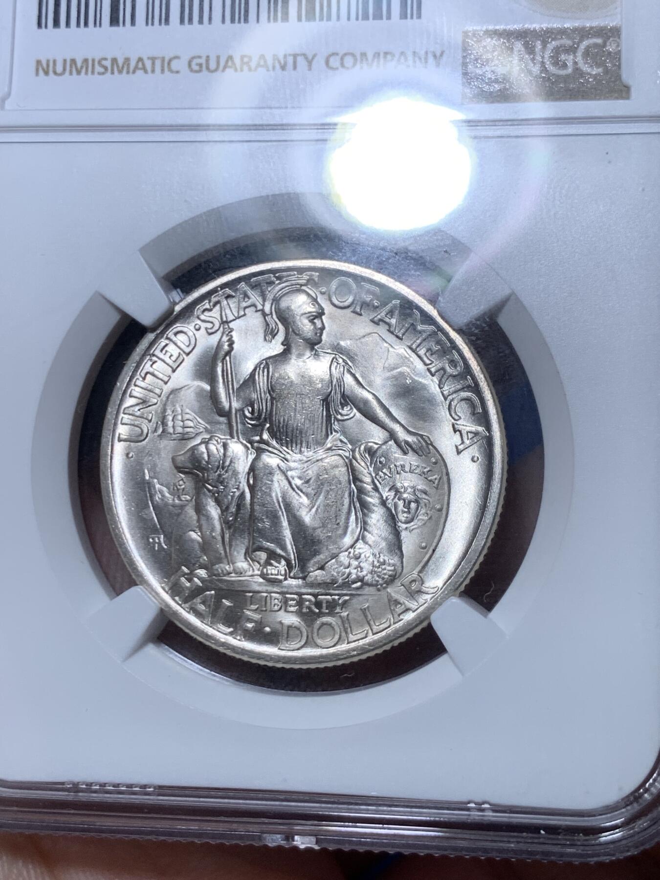 《竞宝斋》第289场- 周日，周一，周二 3场连拍 （全场包邮） NGC MS65 美国1936年圣地亚哥50c银币 少见品种