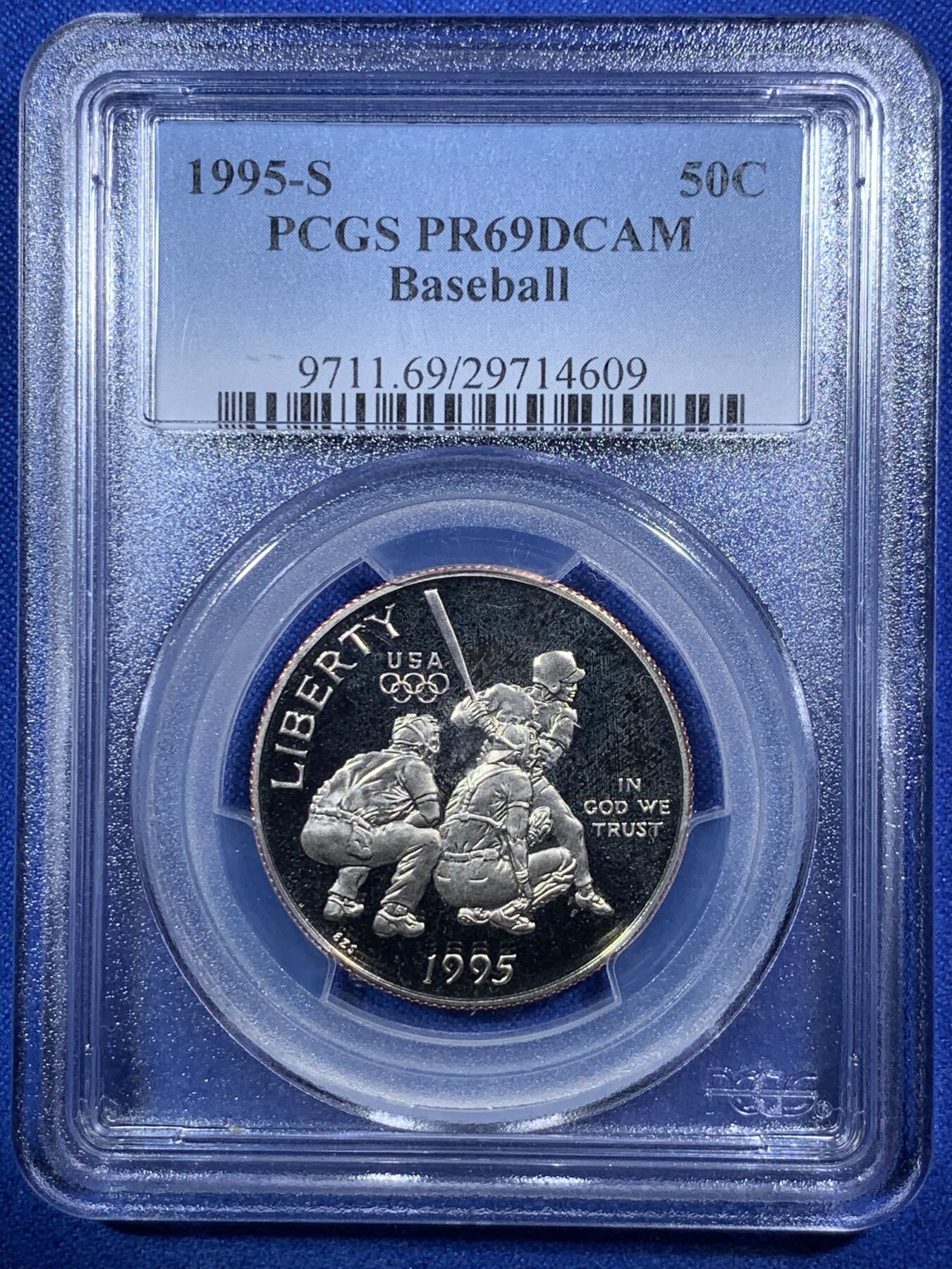 《竞宝斋》第289场- 周日，周一，周二 3场连拍 （全场包邮） PCGS PR69DCAM 美国1995年S版棒球半美元