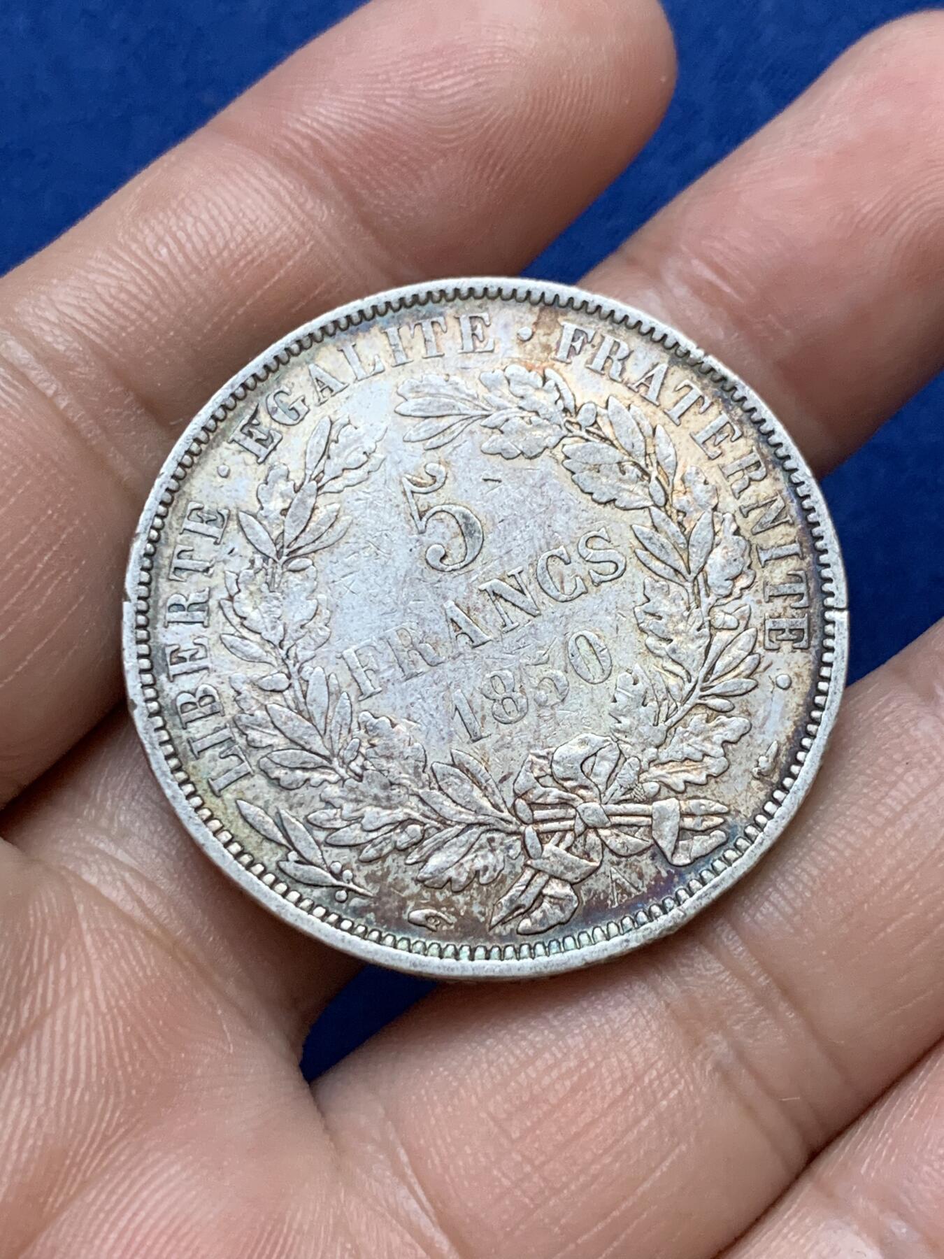 《竞宝斋》第289场- 周日，周一，周二 3场连拍 （全场包邮） 环彩 法国1850年谷物女神5法郎银币