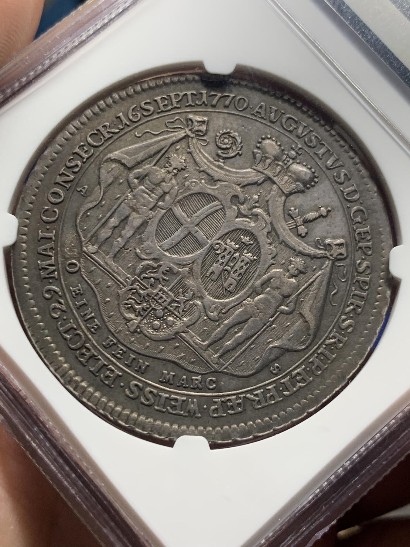 《竞宝斋》第289场- 周日，周一，周二 3场连拍 （全场包邮） NGC XF 德国 1770 AS 施派尔 菲利普主教继位 泰勒大银币 稀少品种 资料显示发行量只有5000枚