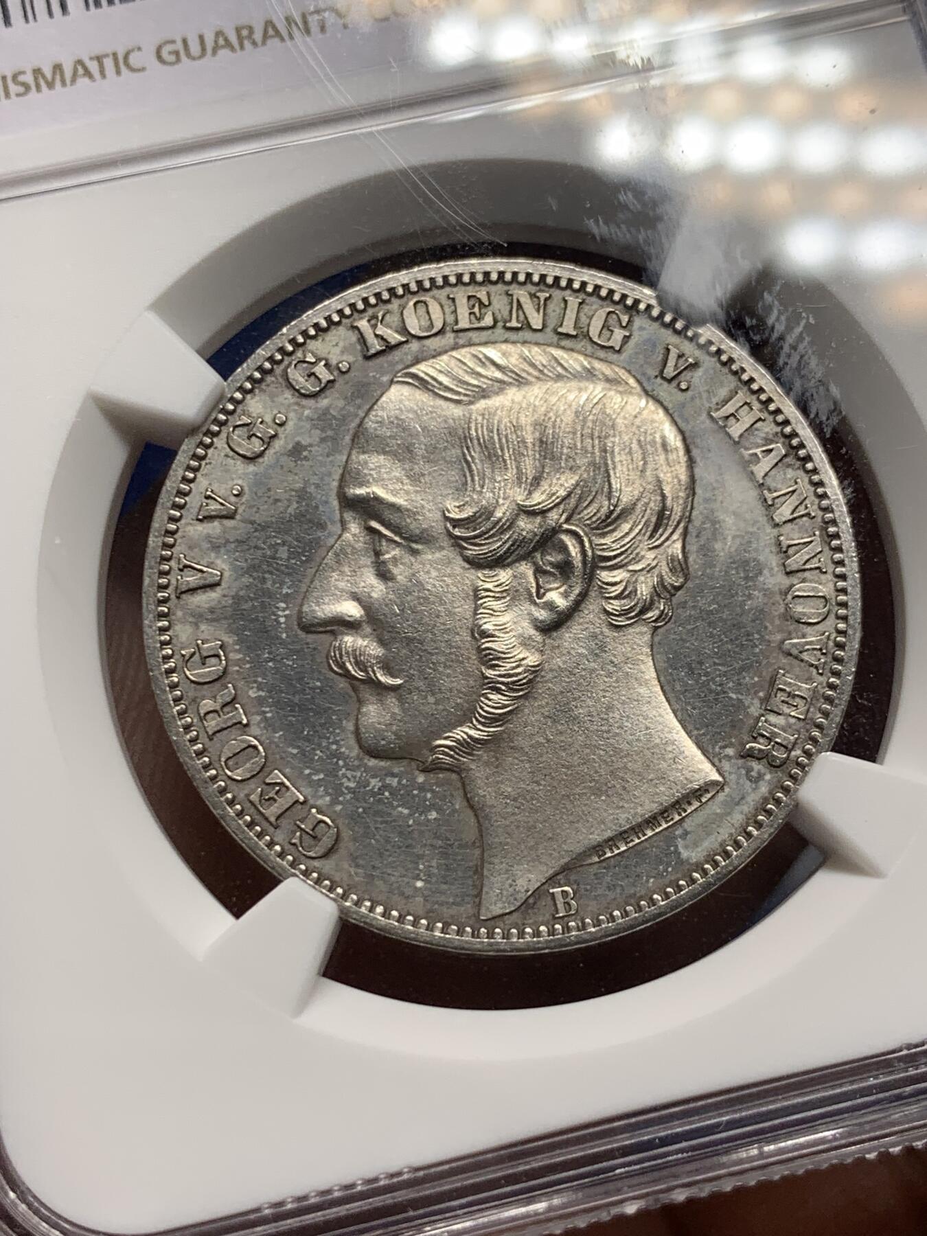 《竞宝斋》第289场- 周日，周一，周二 3场连拍 （全场包邮） NGC UNC 德国 1865年 汉诺威 名誉品 橡树泰勒 细节状态好 实为难得 性价比高