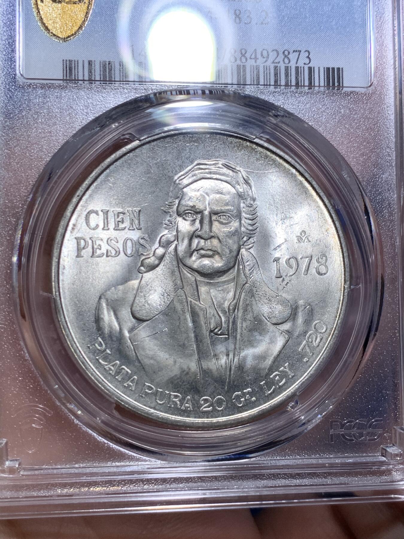 《竞宝斋》第289场- 周日，周一，周二 3场连拍 （全场包邮） PCGS MS64 墨西哥1978年革命领袖1978年100比索大银币