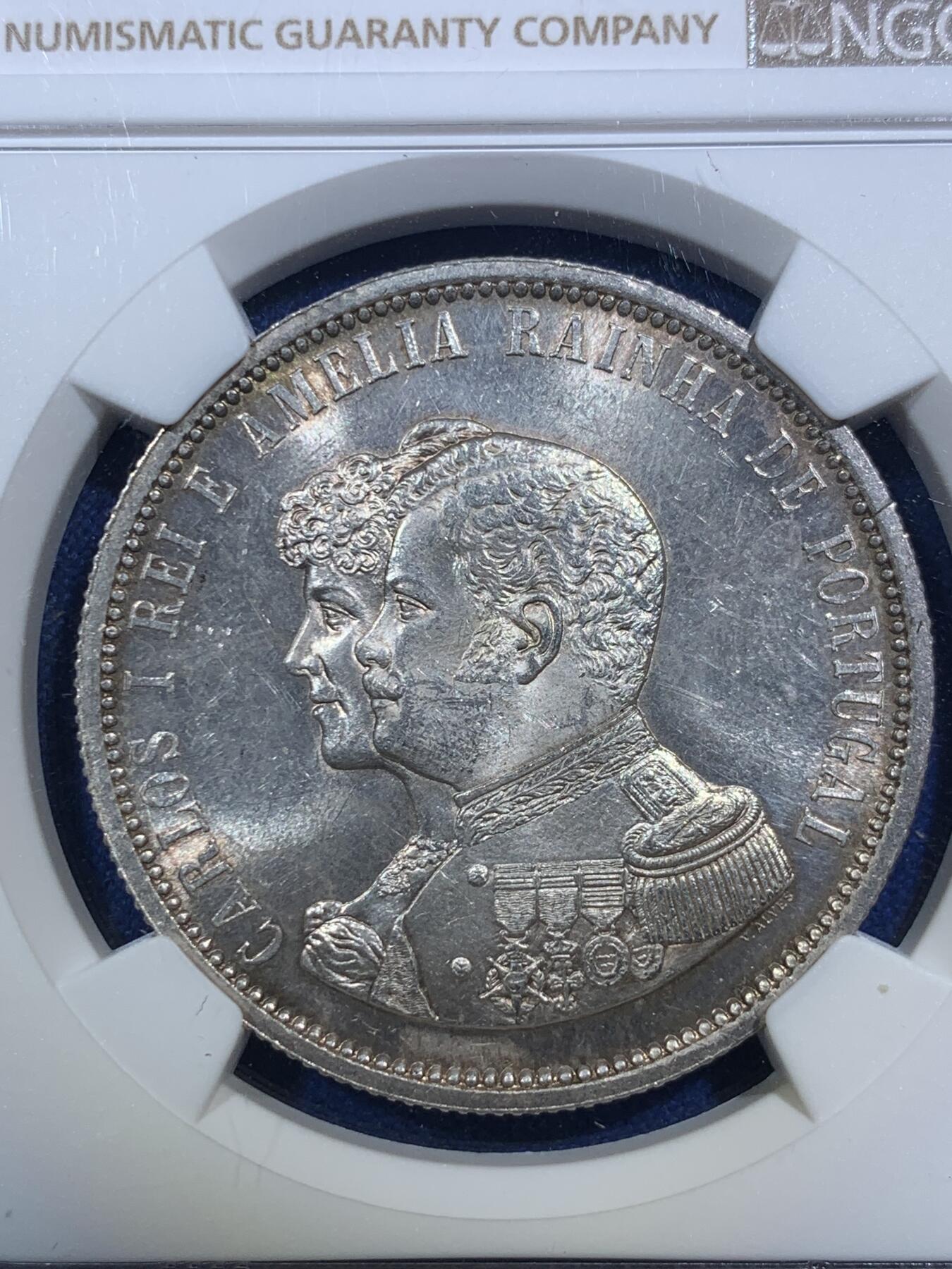 《竞宝斋》第289场- 周日，周一，周二 3场连拍 （全场包邮） NGC MS63 葡萄牙1898年发现印度1000R银币