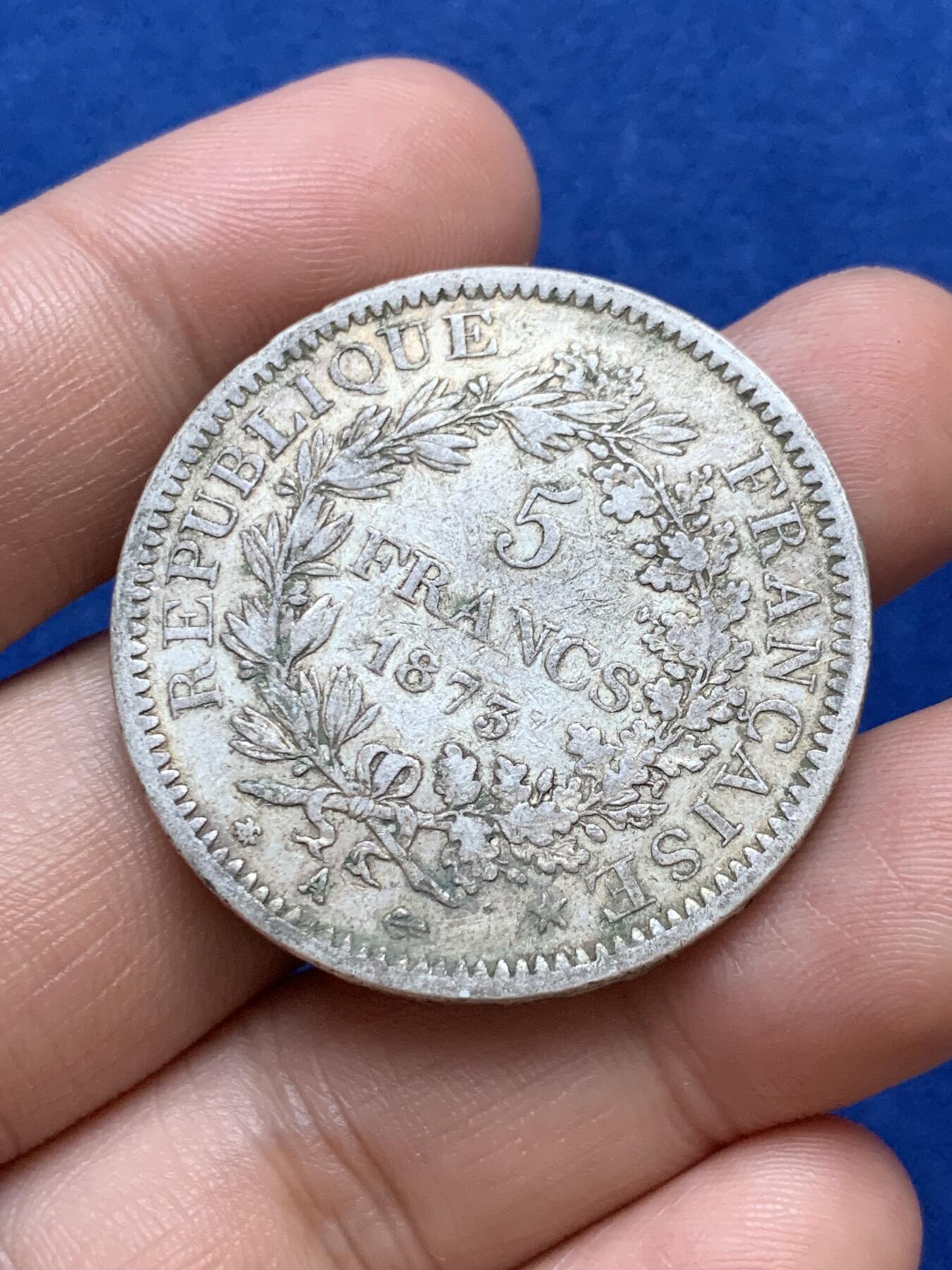 《竞宝斋》第289场- 周日，周一，周二 3场连拍 （全场包邮） 法国1873年大力神5法郎银币