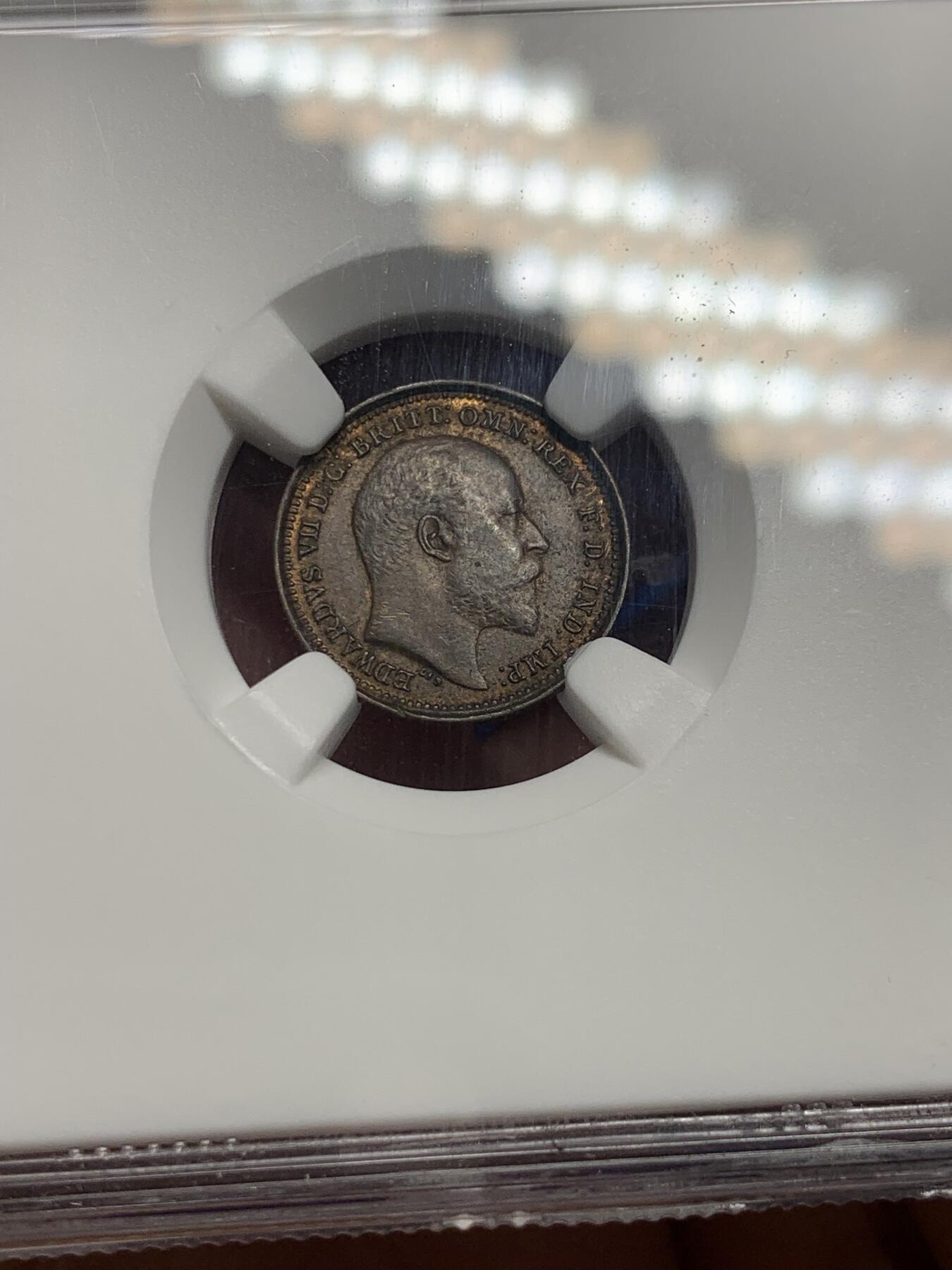 《竞宝斋》第289场- 周日，周一，周二 3场连拍 （全场包邮） NGC MS62BN 英国1902年爱德华七世1/3法新 内圈巧克力包浆配合外圈铜色