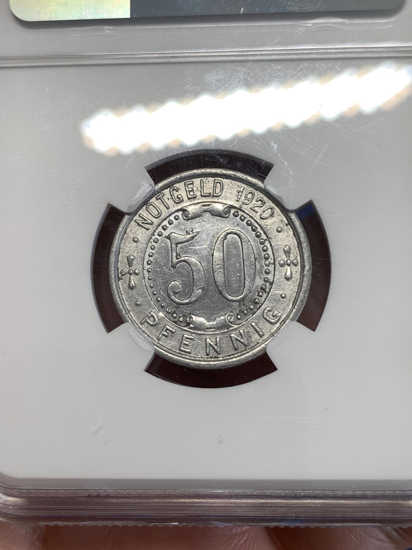 《竞宝斋》第289场- 周日，周一，周二 3场连拍 （全场包邮） NGC UNCD 德紧1920年50芬尼洞熊 没看出来有什么清洗痕迹