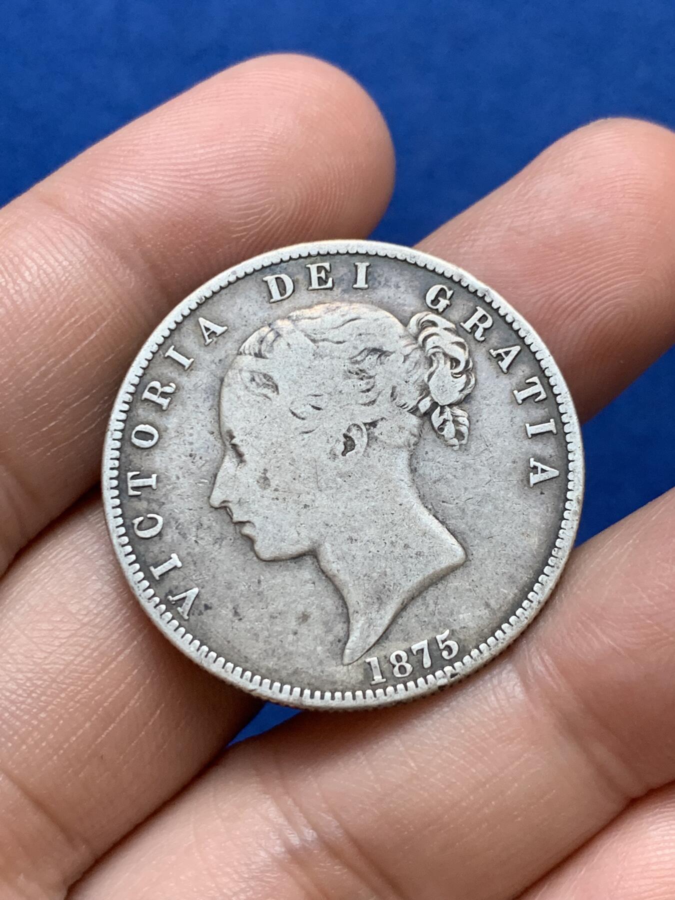 《竞宝斋》第289场- 周日，周一，周二 3场连拍 （全场包邮） 英国1875年维多利亚年轻头像半克朗银币