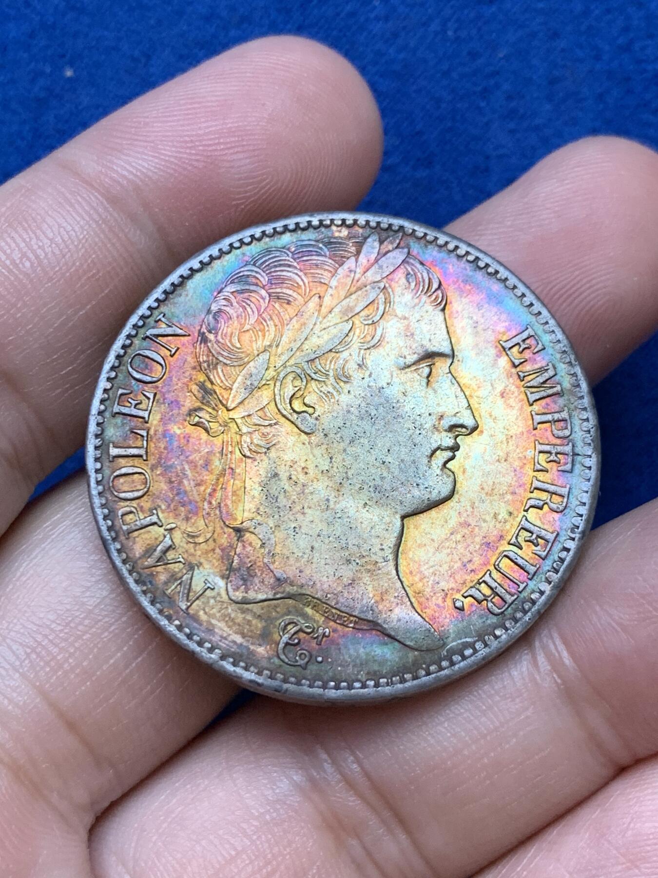 《竞宝斋》第289场- 周日，周一，周二 3场连拍 （全场包邮） 法国1811年拿破仑5法郎银币 五彩好品