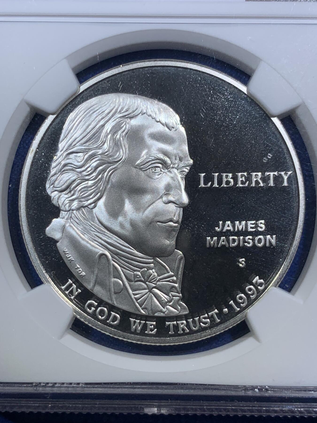 《竞宝斋》第289场- 周日，周一，周二 3场连拍 （全场包邮） NGC PF69UC 美国1993年S版麦迪逊1美元大银币