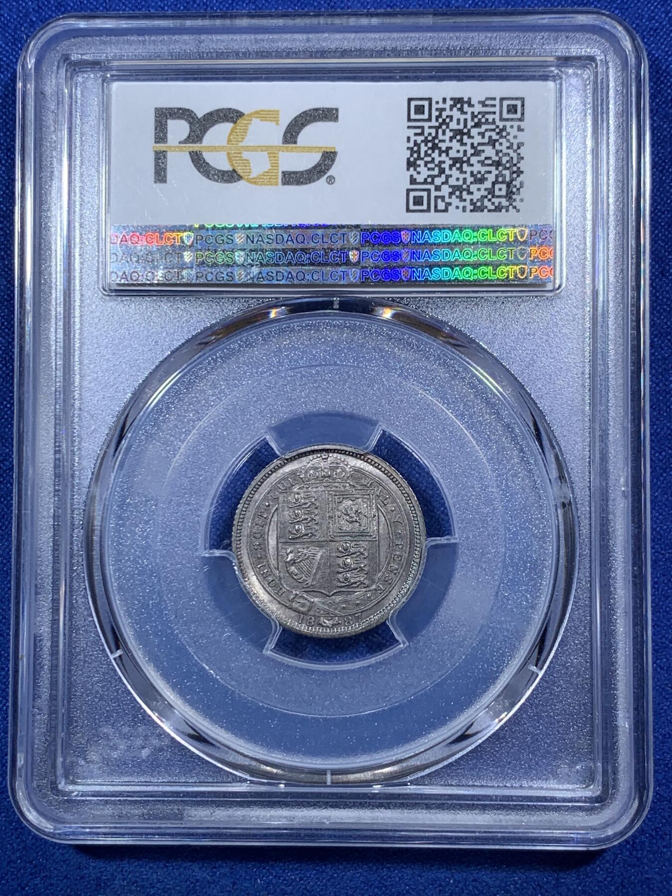 《竞宝斋》第289场- 周日，周一，周二 3场连拍 （全场包邮） PCGS MS64 英国1887年维多利亚6便士银币 黑浆盾徽