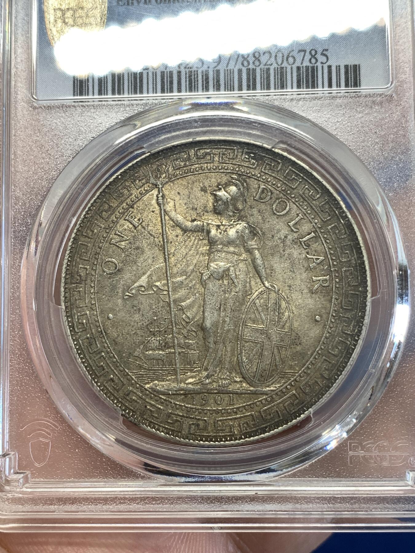 《竞宝斋》第289场- 周日，周一，周二 3场连拍 （全场包邮） PCGS UNCD 英国 1901-B 站洋 1元 底板非常好 带黄油光