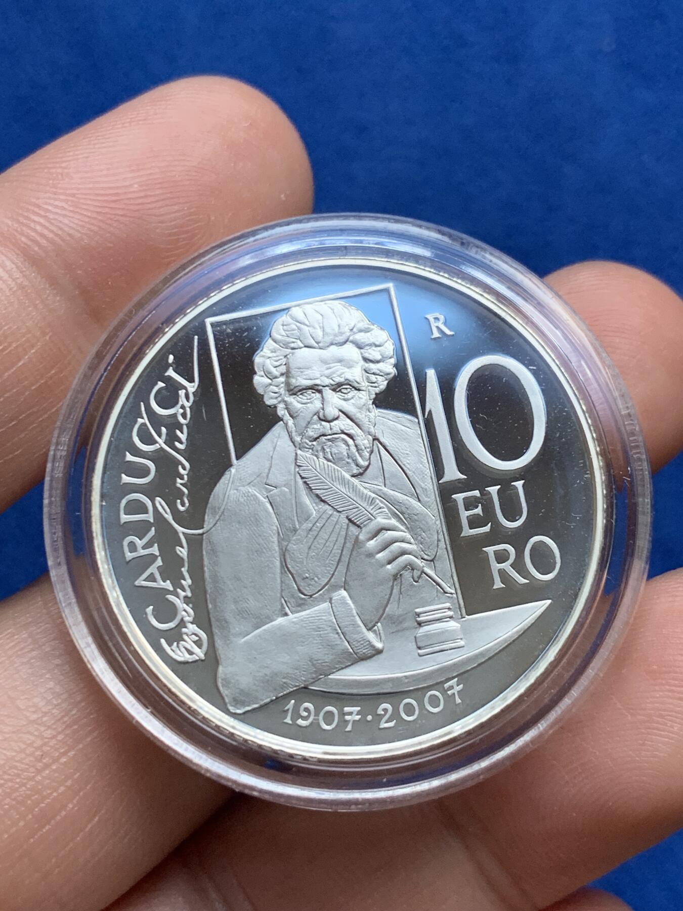 《竞宝斋》第289场- 周日，周一，周二 3场连拍 （全场包邮） 圣马力诺2007年意大利诗人乔苏·卡杜奇100年10欧元银币