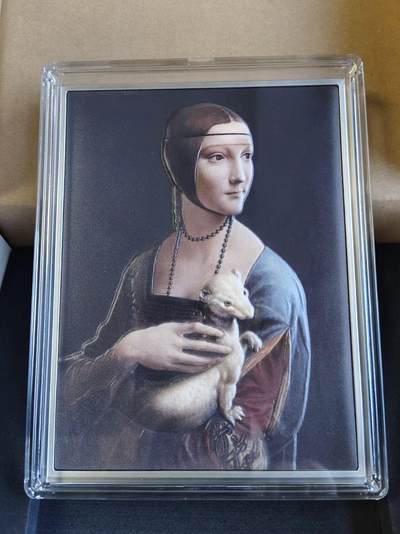 【海寕潮】拍卖第120期 - 【海寧潮】乍得2023年名画系列抱貂女人2盎司彩色银铜纪念币，999银+铜，发行量333枚