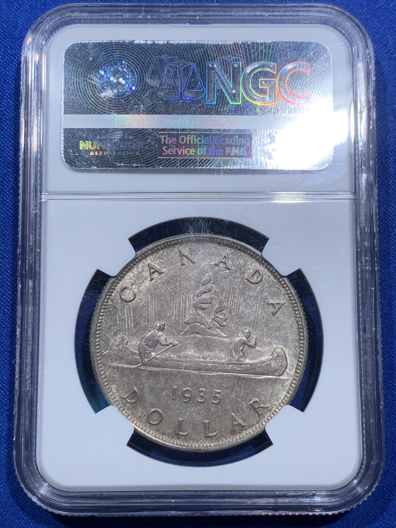 《竞宝斋》第289场- 周日，周一，周二 3场连拍 （全场包邮） NGC-MS64 英属加拿大1935年乔治五世1元划船大银币 包浆很漂亮 