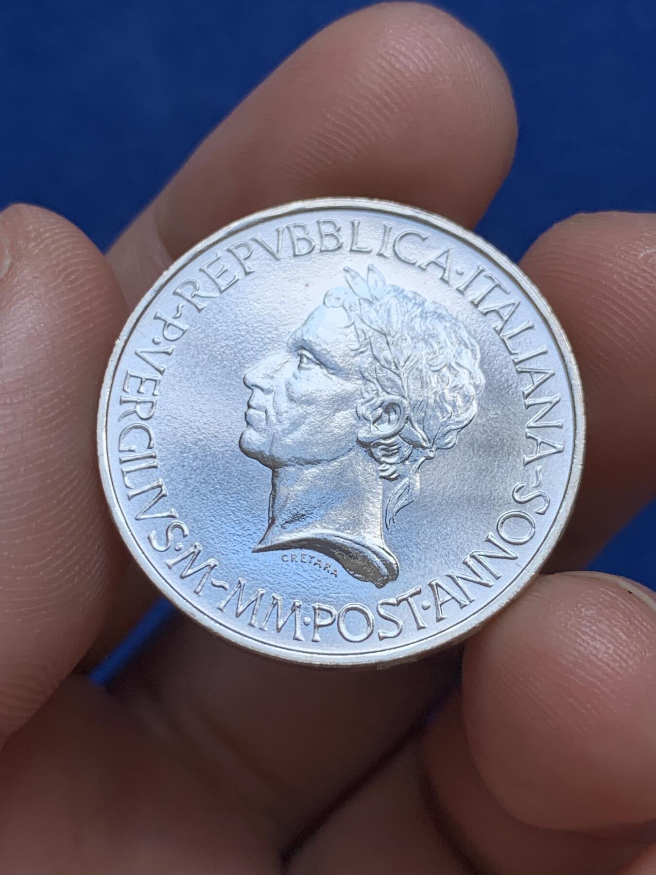 《竞宝斋》第289场- 周日，周一，周二 3场连拍 （全场包邮） 意大利1981年维吉尔诞辰2000周年500里拉纪念银币