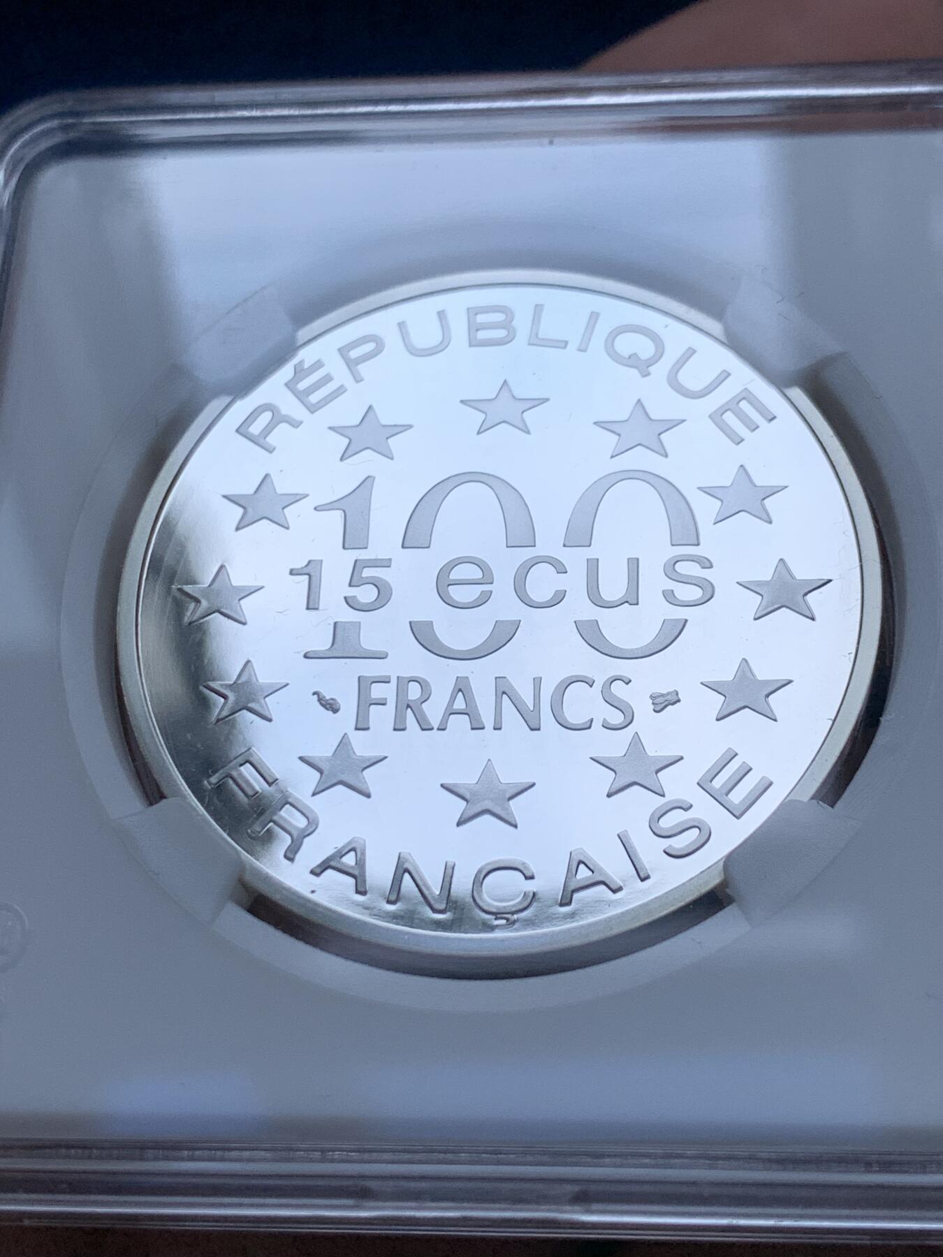 《竞宝斋》第289场- 周日，周一，周二 3场连拍 （全场包邮） 7枚一组 法国欧洲知名景点100法郎精制币 1993年巴黎凯旋门+1994年伦敦大本钟+1994年芬兰赫尔辛基圣尼古拉大教堂+1994年威尼斯圣马可宫+1995年安达卢西亚阿尔罕布拉宫+1996年雅典帕特农神庙+1997年丹麦哥本哈根美人鱼 22.2g 900银 37mm