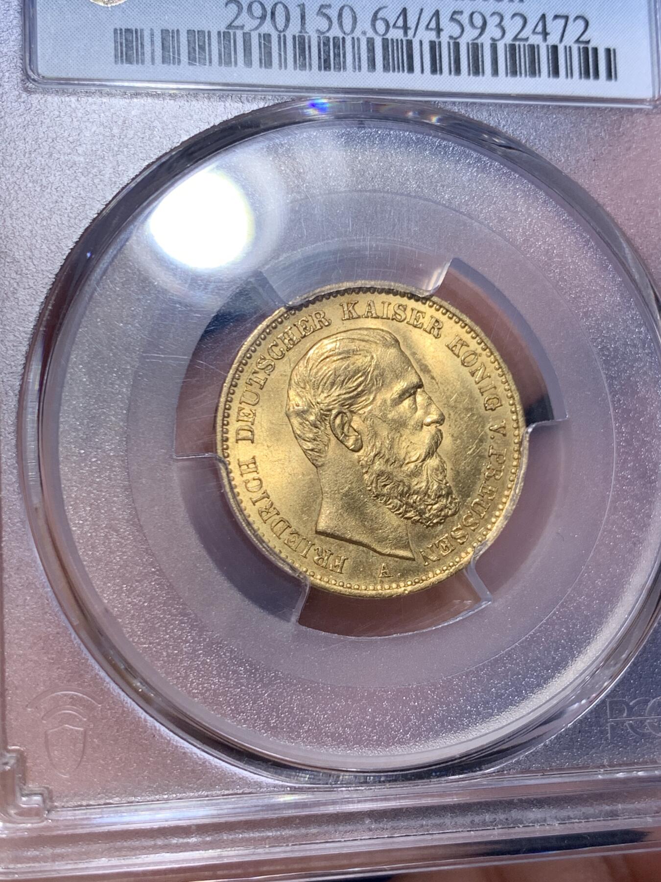 《竞宝斋》第289场- 周日，周一，周二 3场连拍 （全场包邮） PCGS MS64 德国普鲁士 1888年 三皇弗莱德里希20马克金币 近期爆火品种 高分ms64分少见 上拍越来越少 且拍且珍惜