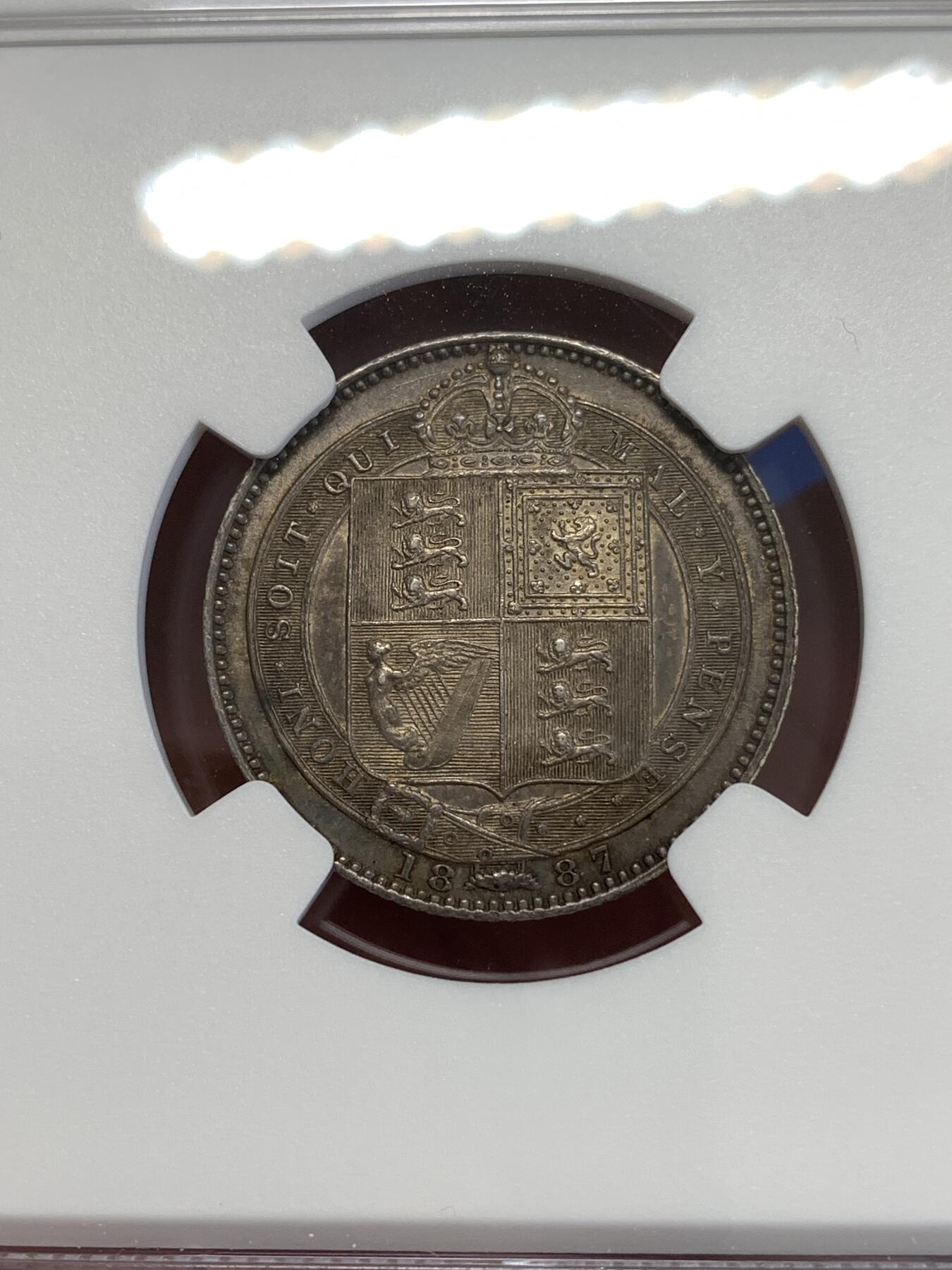 《竞宝斋》第289场- 周日，周一，周二 3场连拍 （全场包邮） NGC AU58 英国1887年维多利亚1先令银币