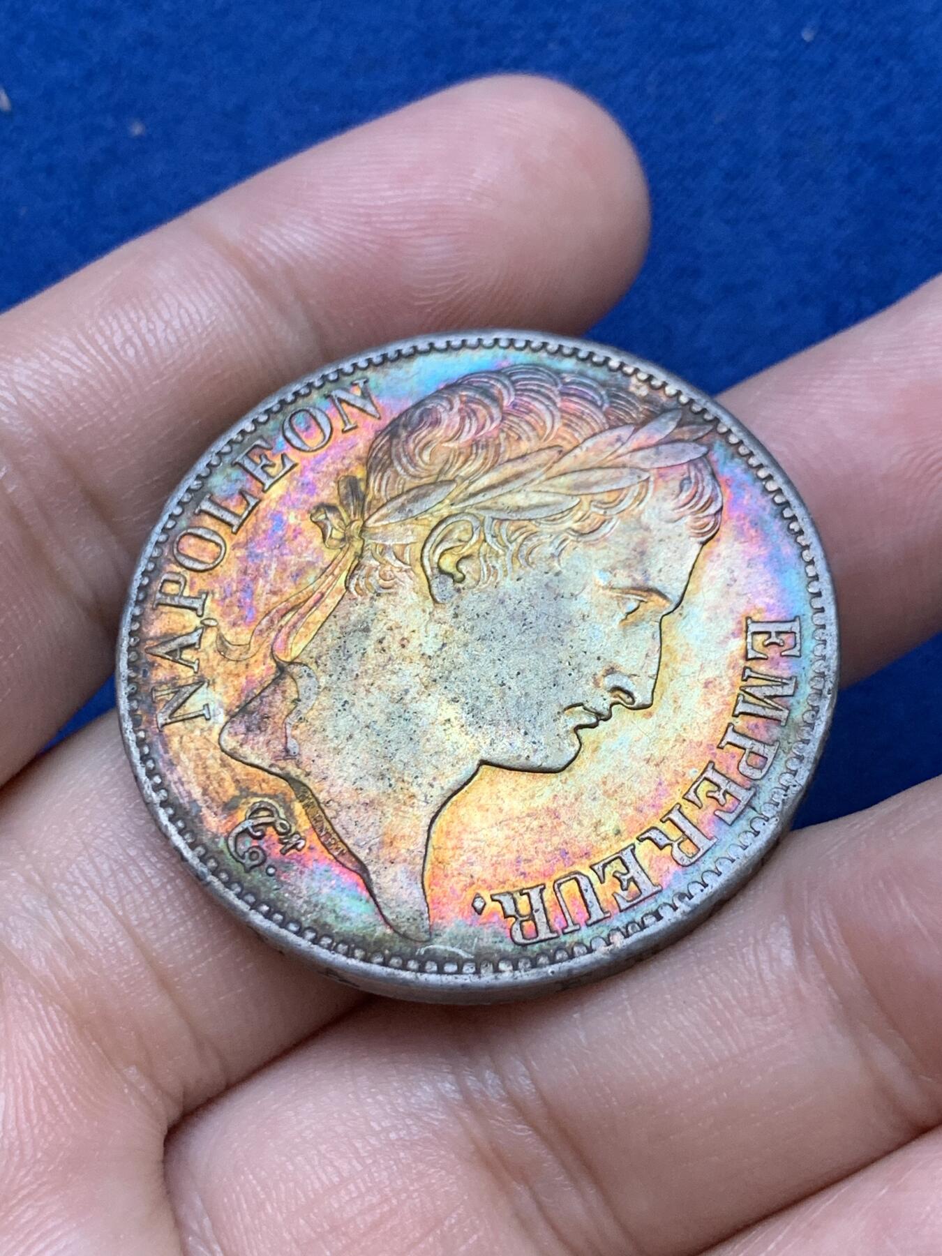 《竞宝斋》第289场- 周日，周一，周二 3场连拍 （全场包邮） 法国1811年拿破仑5法郎银币 五彩好品