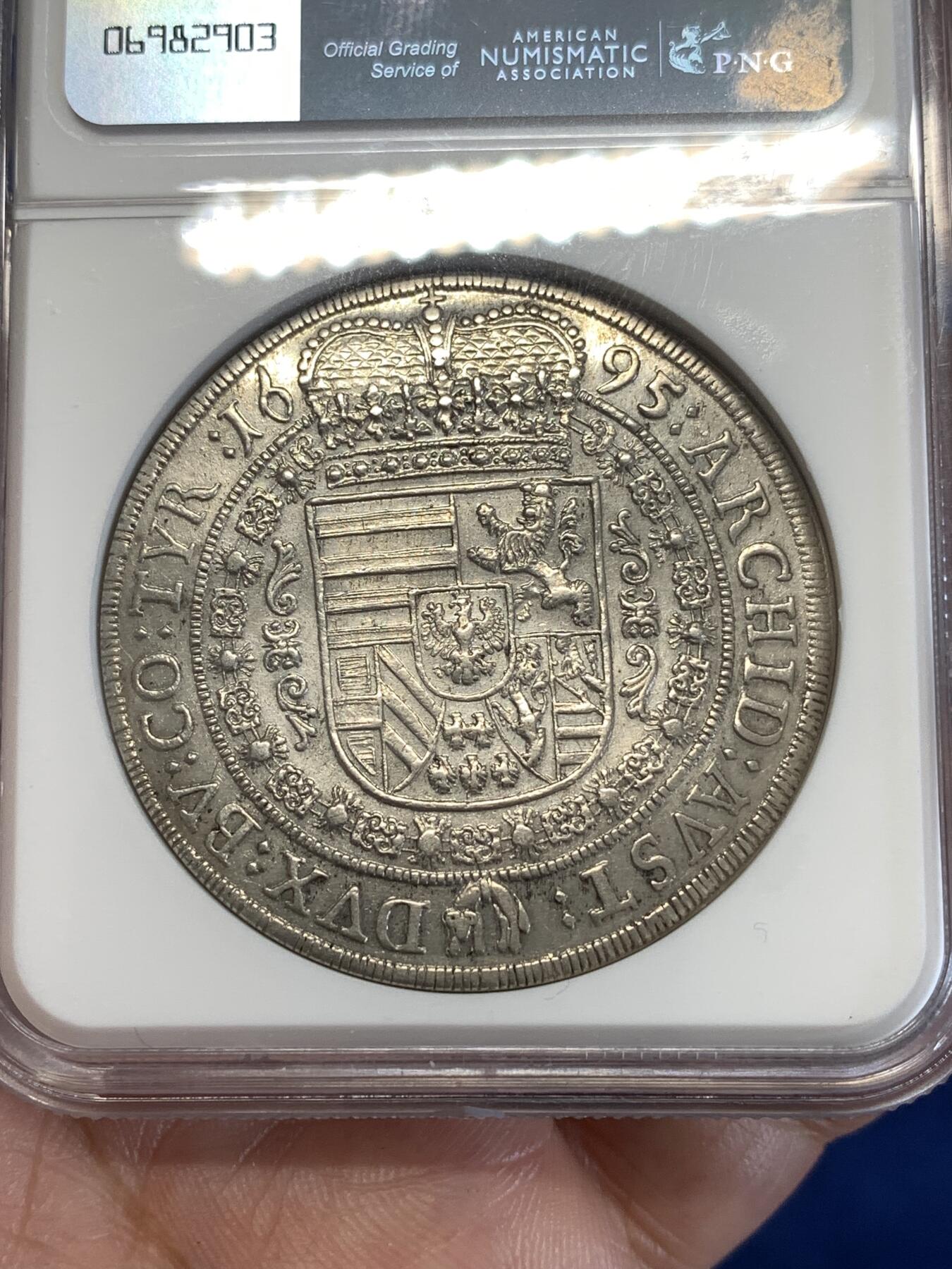 《竞宝斋》第289场- 周日，周一，周二 3场连拍 （全场包邮） NGC AUD 神圣罗马帝国1695年奥地利哈布斯堡王朝利奥波德猪嘴老泰勒银币