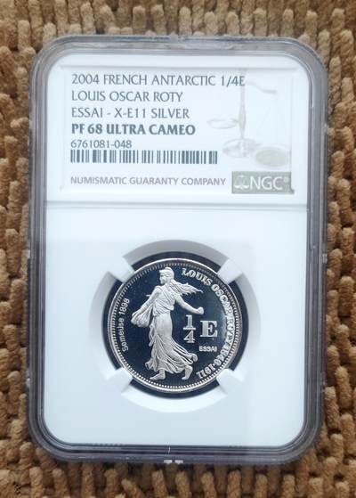 07月22日 世界币章 - 2004年版 法属南极播种者 精制1/4欧元银币 NGC PF68UC 稀见最高品相
