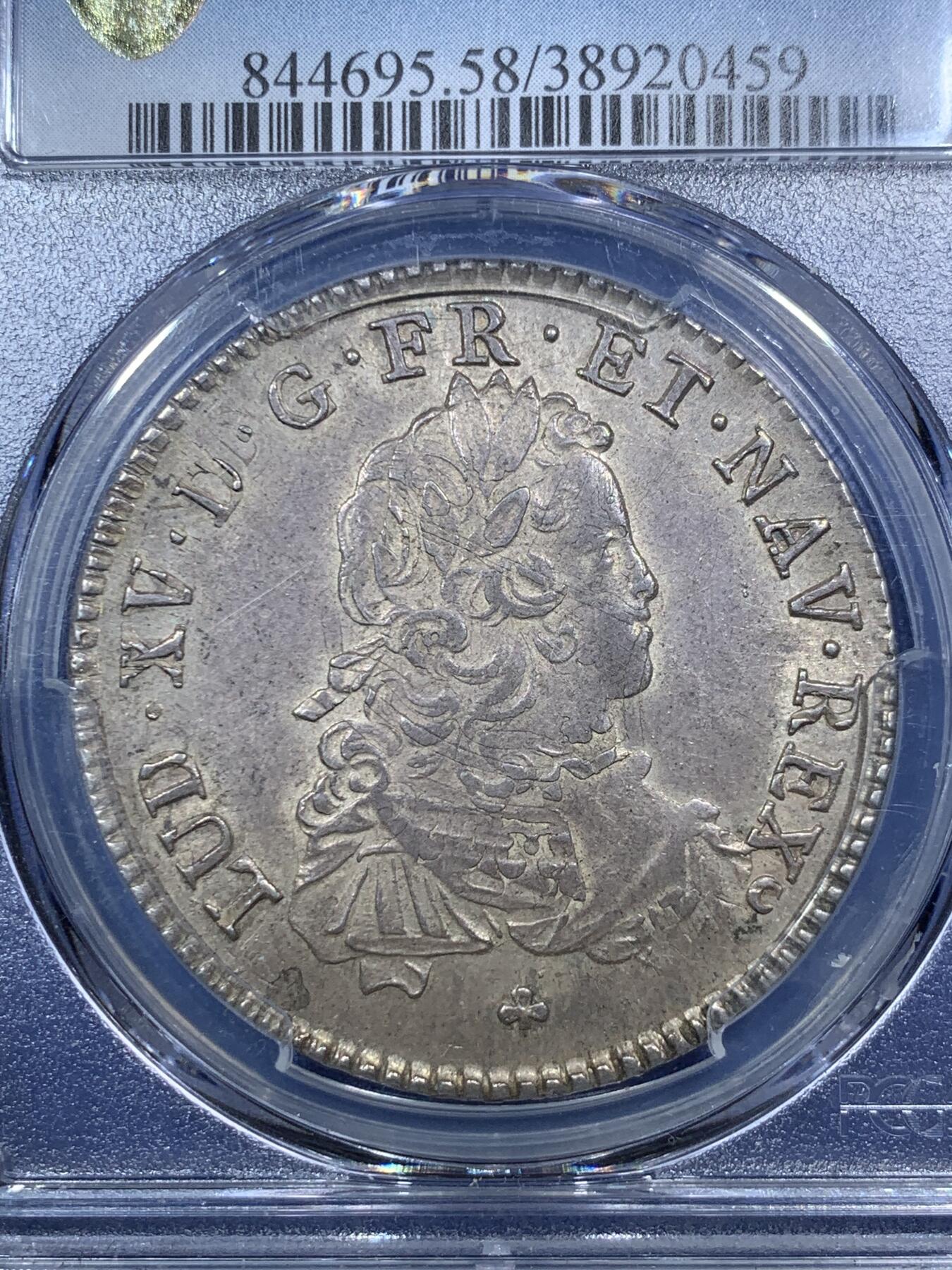 《竞宝斋》第289场- 周日，周一，周二 3场连拍 （全场包邮） PCGS AU58 法国 1721年-E图尔厂路易十五少年版埃居P唯一冠军分 N唯一亚军分 仅一枚更高