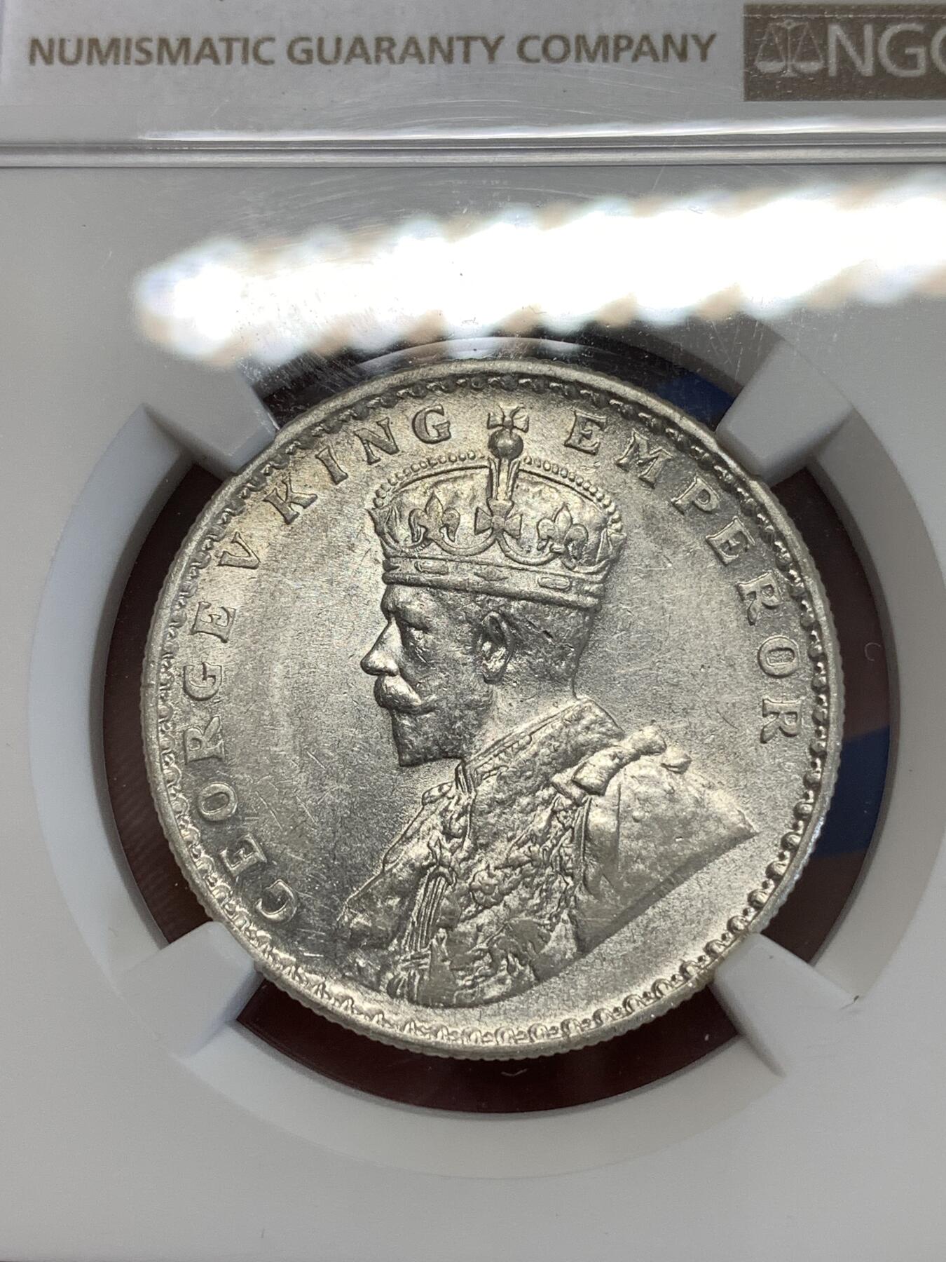 《竞宝斋》第289场- 周日，周一，周二 3场连拍 （全场包邮） NGC AU55 英属印度1912年C版乔治五世1卢比银币