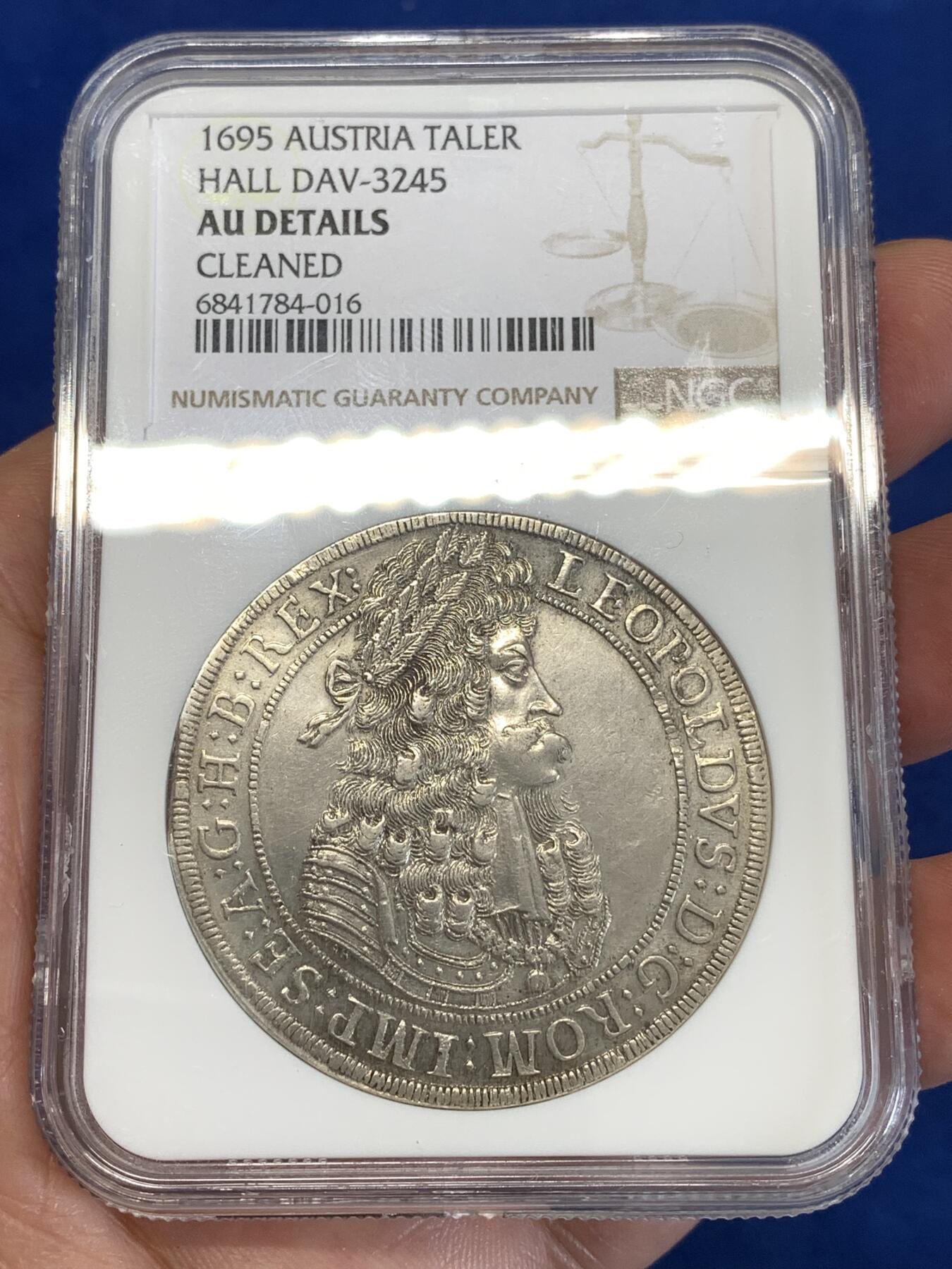 《竞宝斋》第289场- 周日，周一，周二 3场连拍 （全场包邮） NGC AUD 神圣罗马帝国1695年奥地利哈布斯堡王朝利奥波德猪嘴老泰勒银币