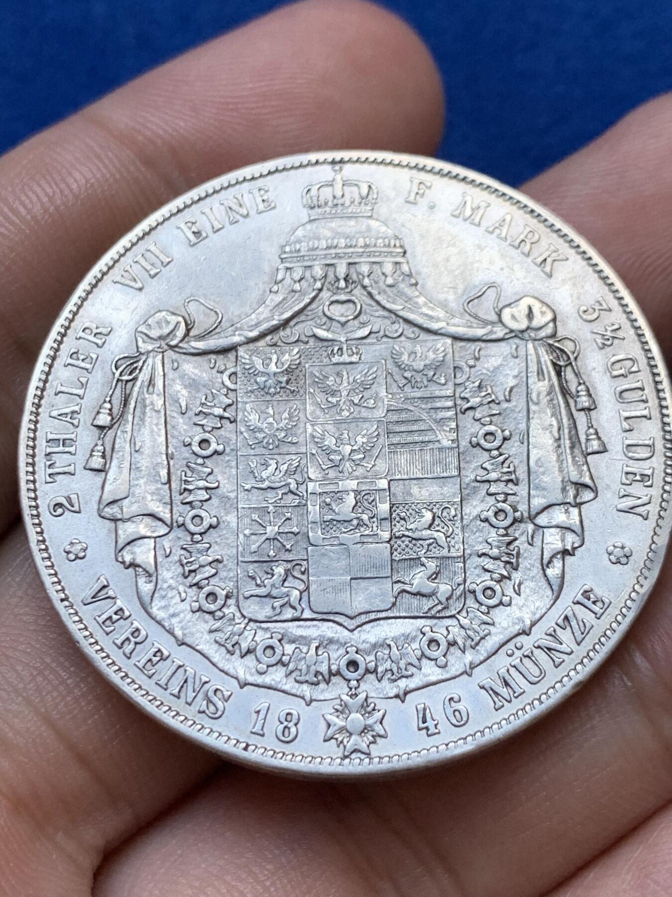 《竞宝斋》第289场- 周日，周一，周二 3场连拍 （全场包邮） 德国1846年普鲁士威廉四世2泰勒