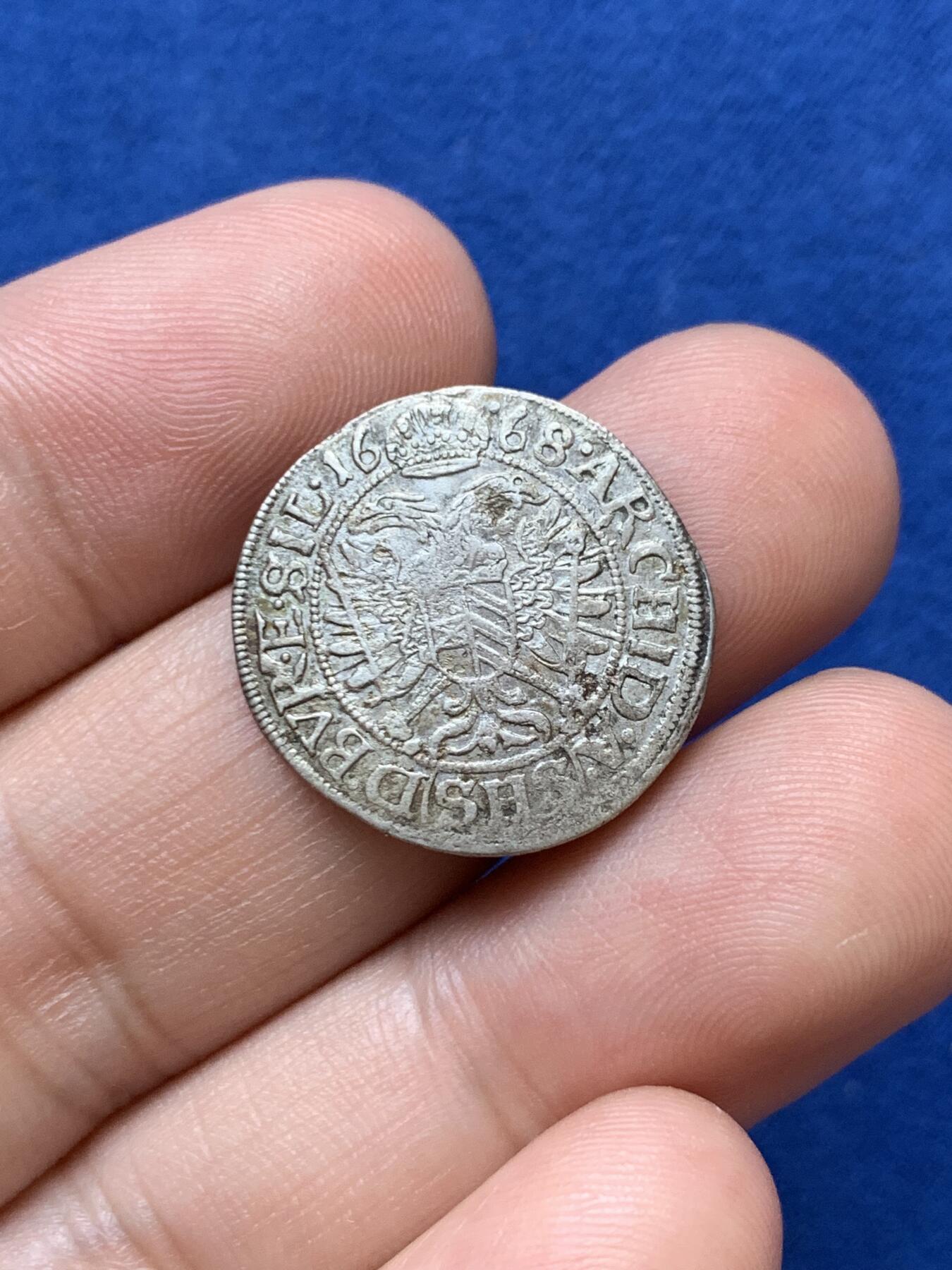 《竞宝斋》第289场- 周日，周一，周二 3场连拍 （全场包邮） 1668年神圣罗马帝国利奥波德一世 3克鲁泽银币 三百多年前的历史见证