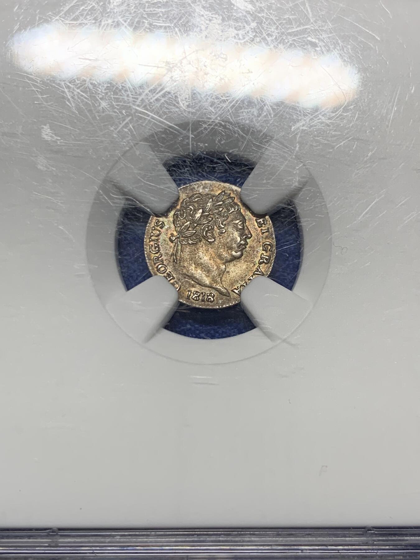 《竞宝斋》第289场- 周日，周一，周二 3场连拍 （全场包邮） NGC MS62 英国1818年一便士乔治三世灌足银币 少见品种 包浆很漂亮