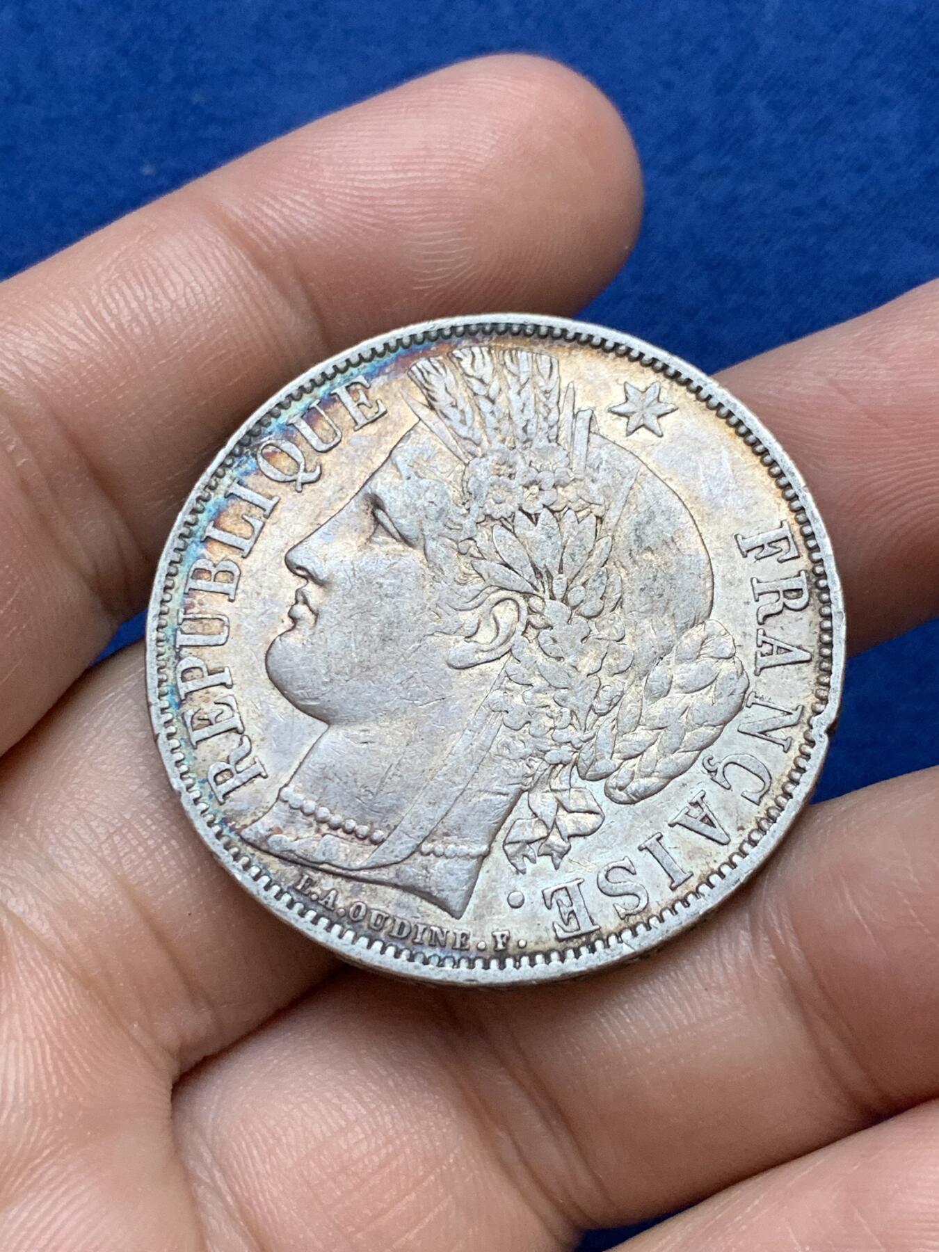 《竞宝斋》第289场- 周日，周一，周二 3场连拍 （全场包邮） 环彩 法国1850年谷物女神5法郎银币