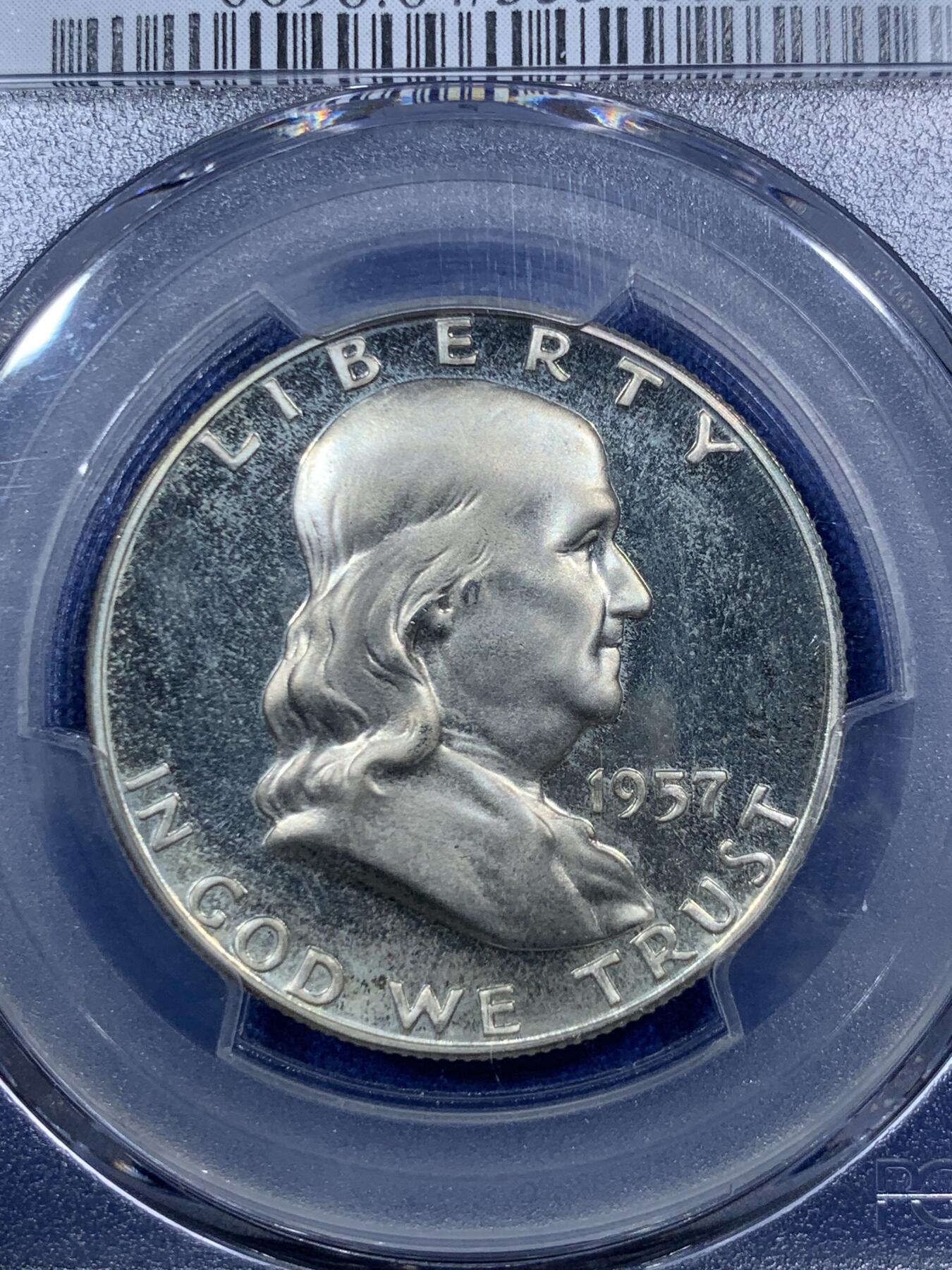 《竞宝斋》第289场- 周日，周一，周二 3场连拍 （全场包邮） PCGS PR64 美国1957年富兰克林50美分精制银币