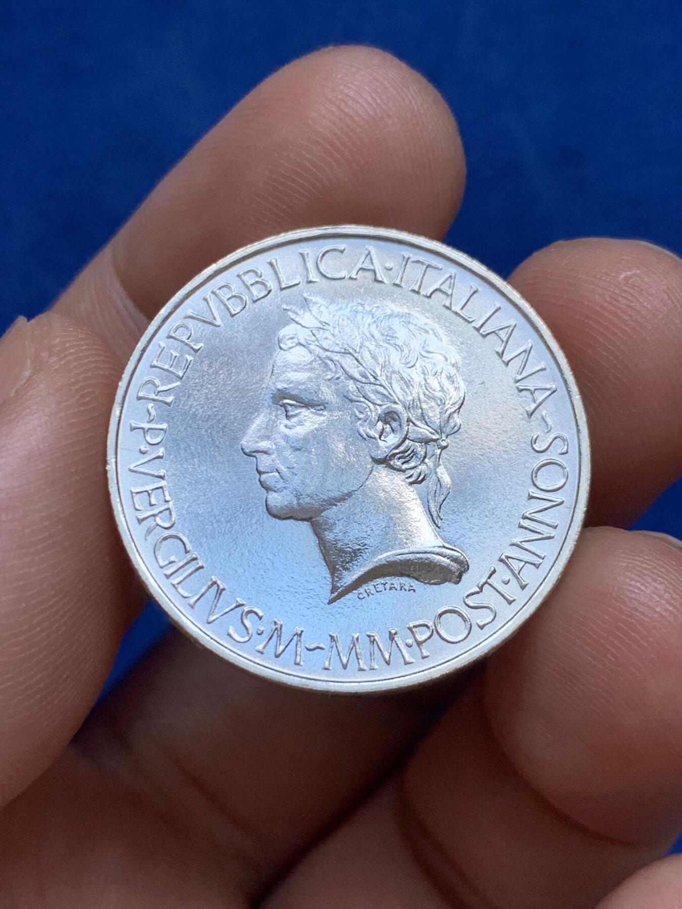 《竞宝斋》第289场- 周日，周一，周二 3场连拍 （全场包邮） 意大利1981年维吉尔诞辰2000周年500里拉纪念银币